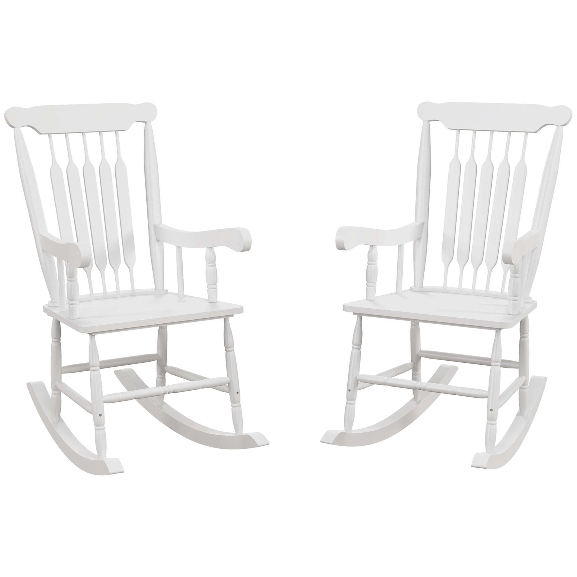 Outsunny Outdoor Wood Rocking Chairs Set of 2, White Porch Rockers