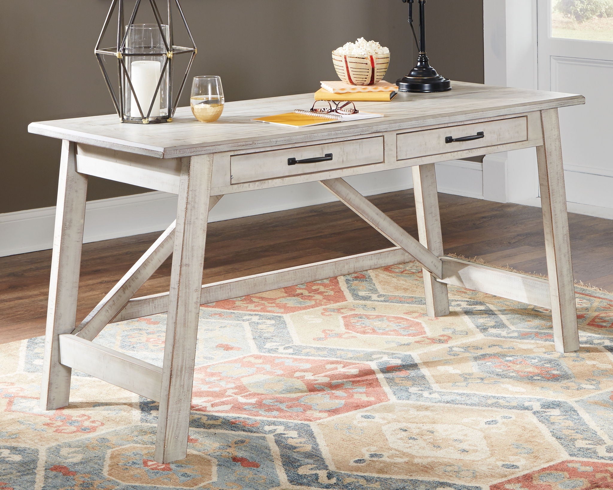 Carynhurst - Home Office Large Leg Desk - Whitewash