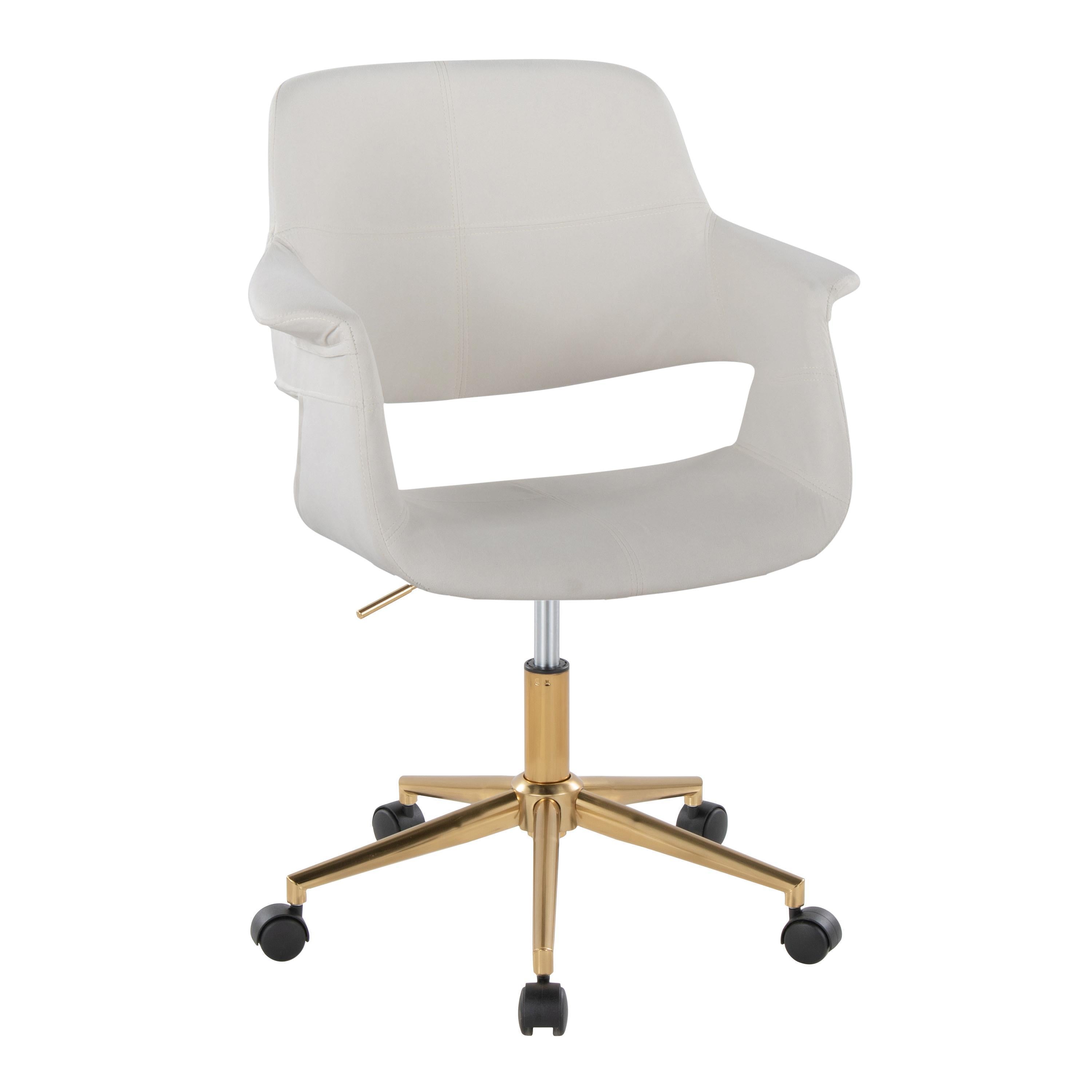 Mid-Century Modern Office Chair, Gold & Cream Velvet