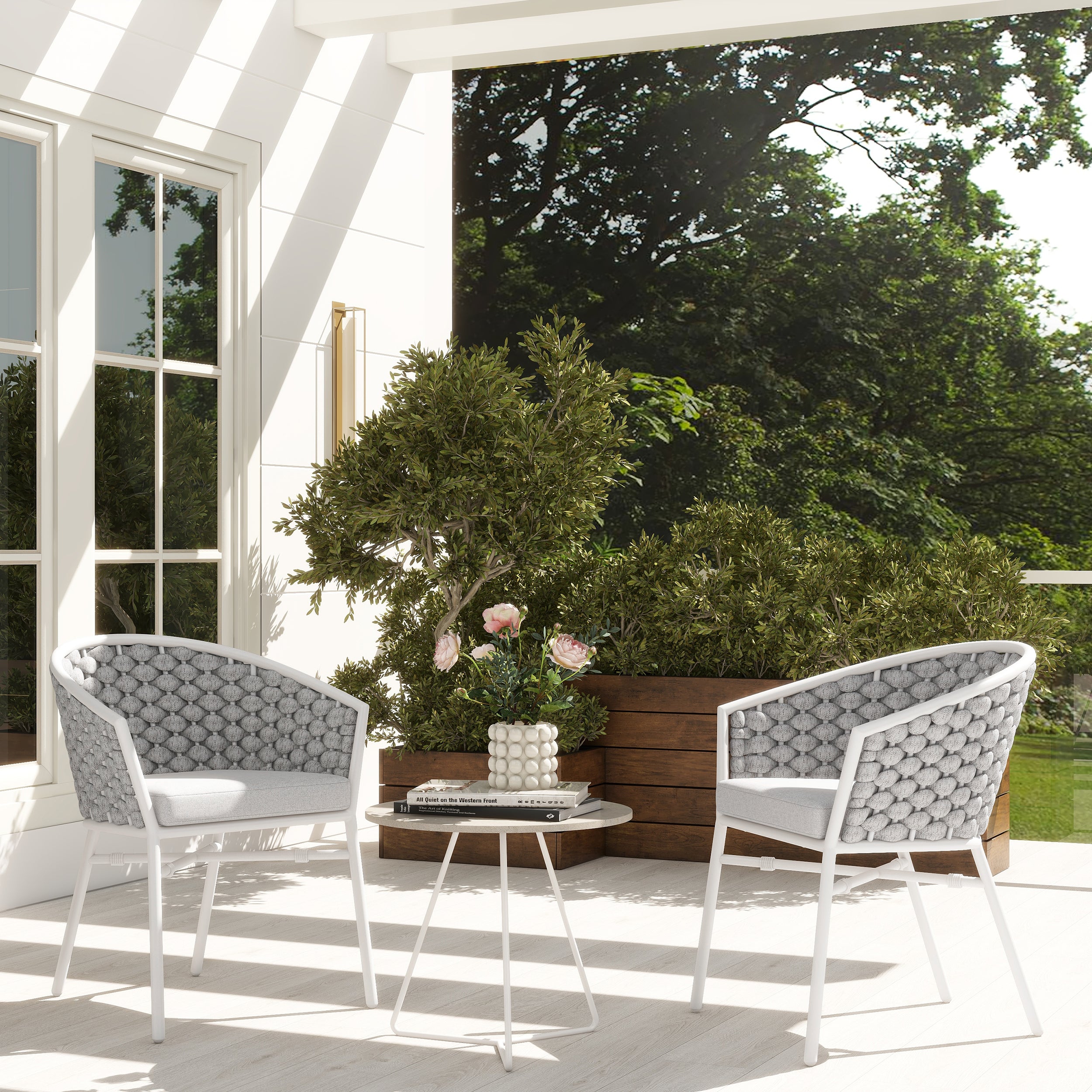 Rowan 24' Rope Barrel Back Patio Dining Chairs, Set of 2, Optic White