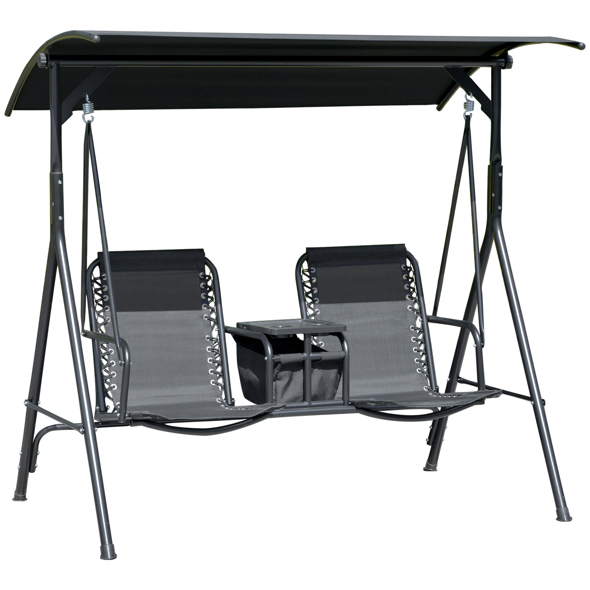 Outsunny 2-Seat Patio Swing Chair w/ Canopy, Table, Cupholder