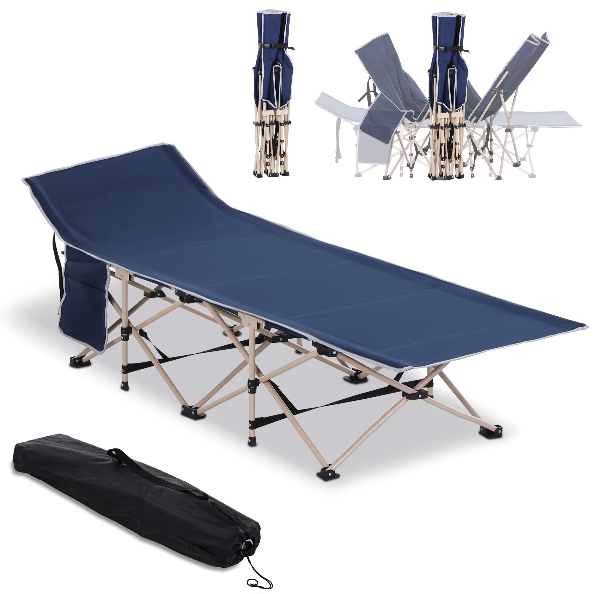 Outsunny Folding Camping Cot for Adults - Portable Bed w/Bag, 330 lbs Cap