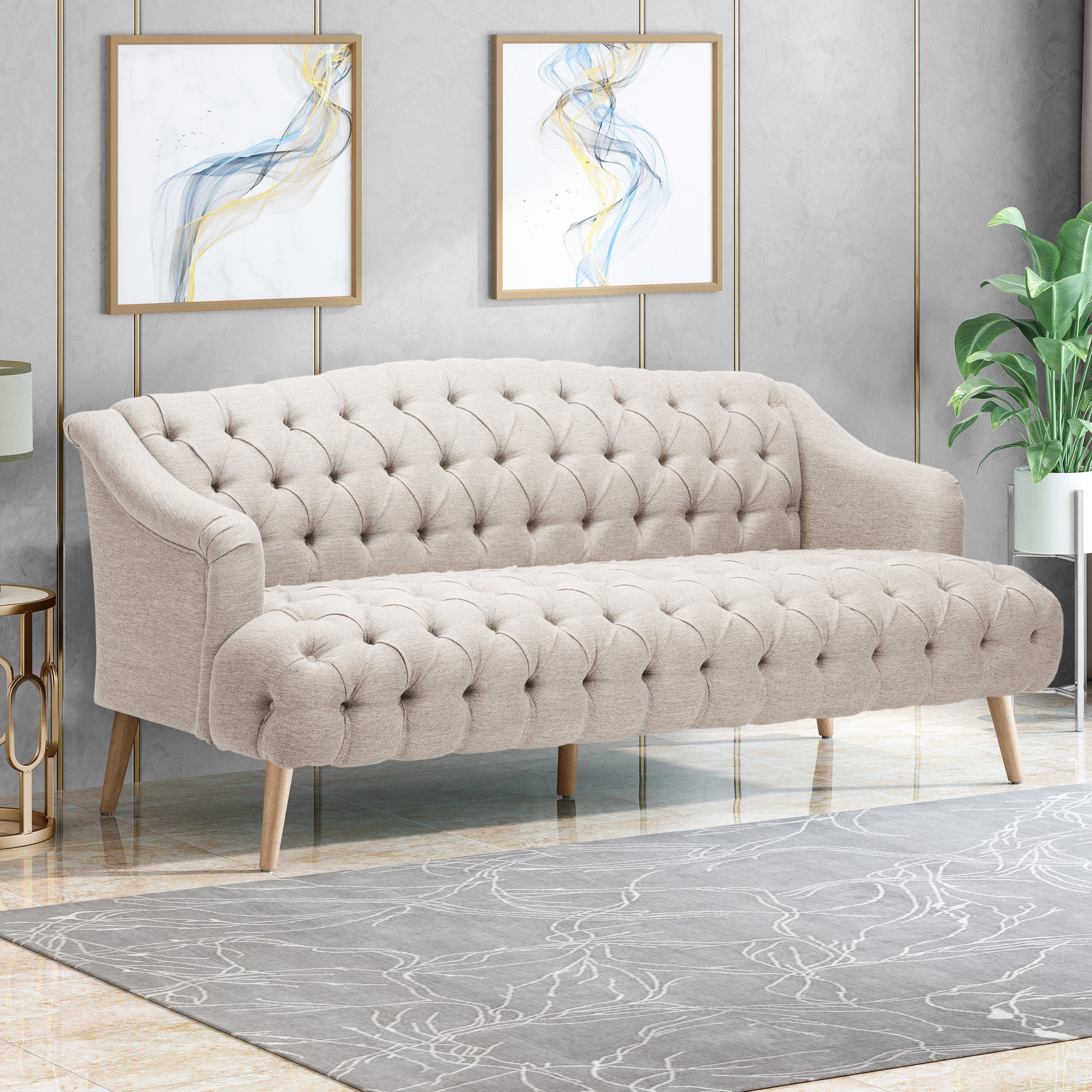 Comfy 3-Seater Sofa: PU Leather & Wood Legs