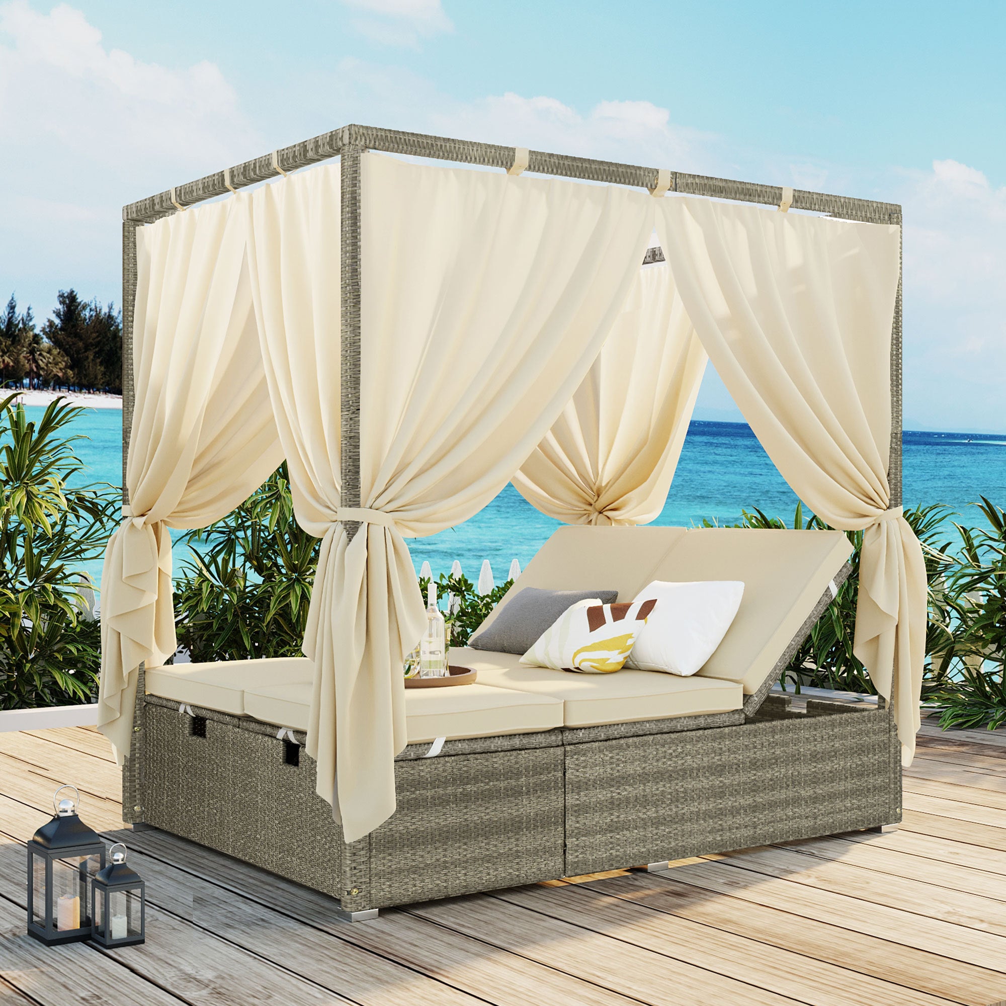 U_Style Adjustable Sun Bed with Curtain - High Comfort, 3 Colors
