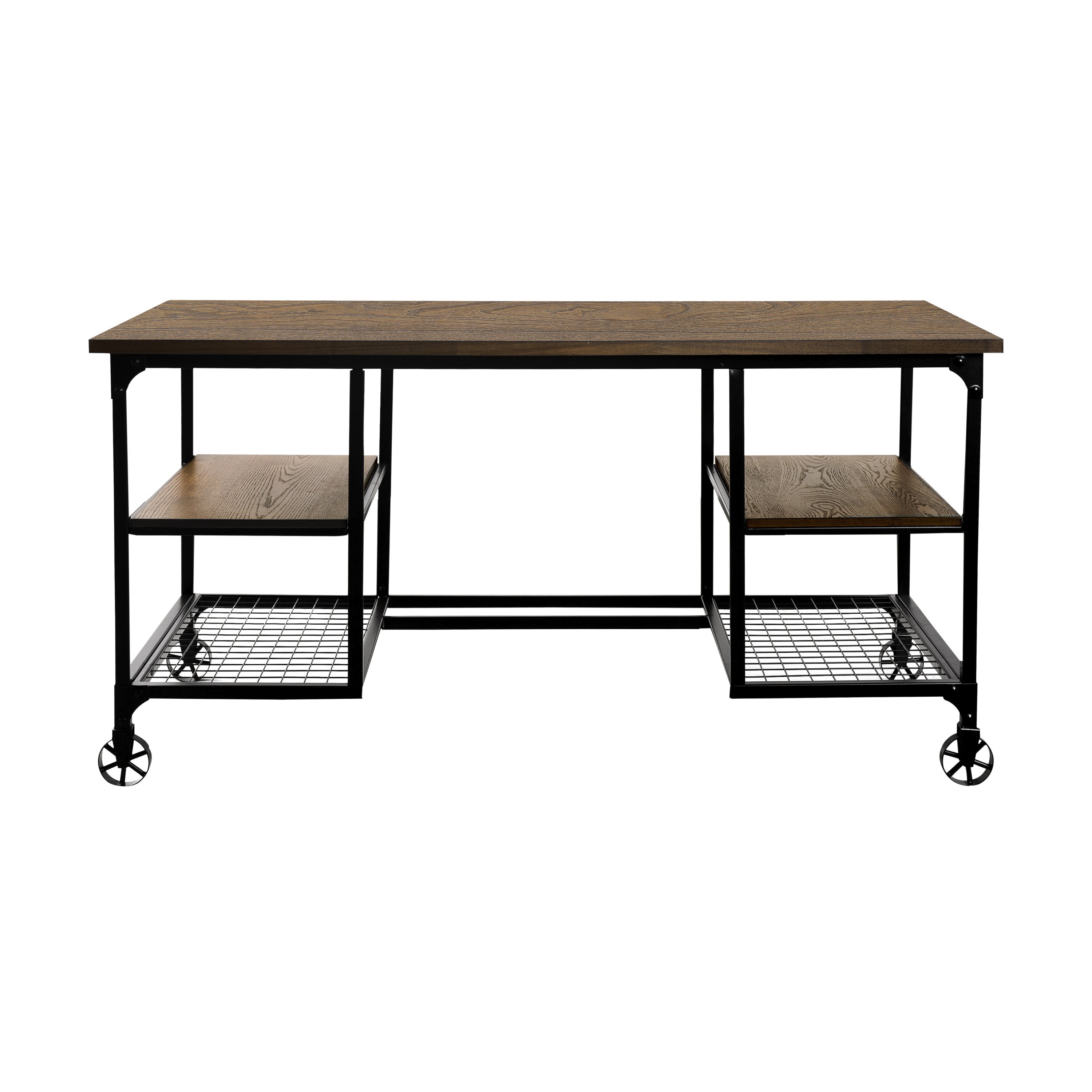 Modern Traditional Writing Desk w/ Shelves & Casters