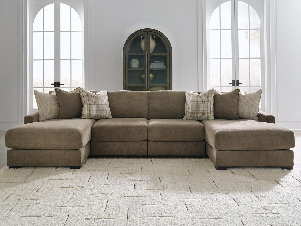 Camellia-Court - 4-Piece Double Chaise Sectional - Coffee