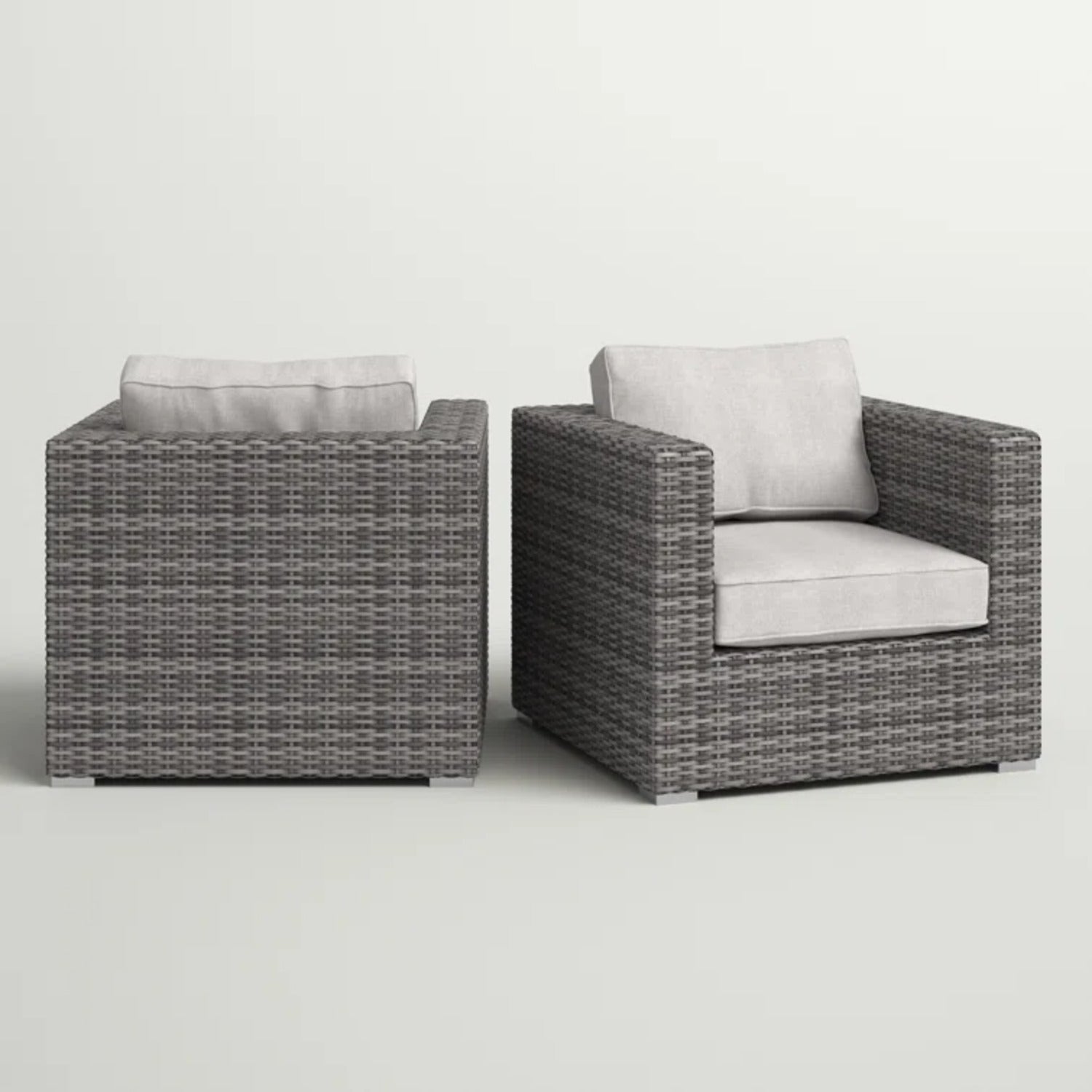 Outdoor Club Chair Set with Cushions, All-Weather Wicker Rattan - Grey