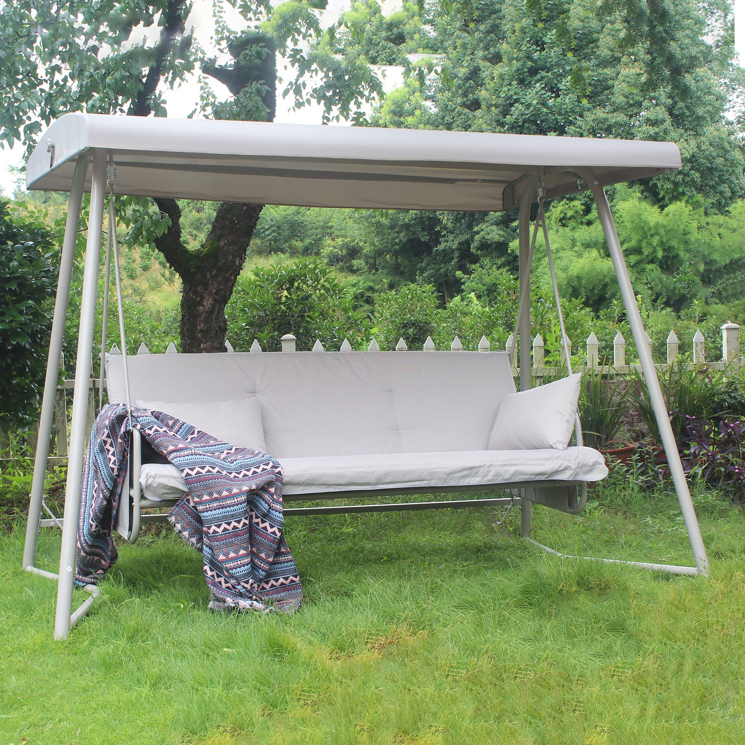 Champagne Metal Patio Swing: 3-Seater w/ Canopy