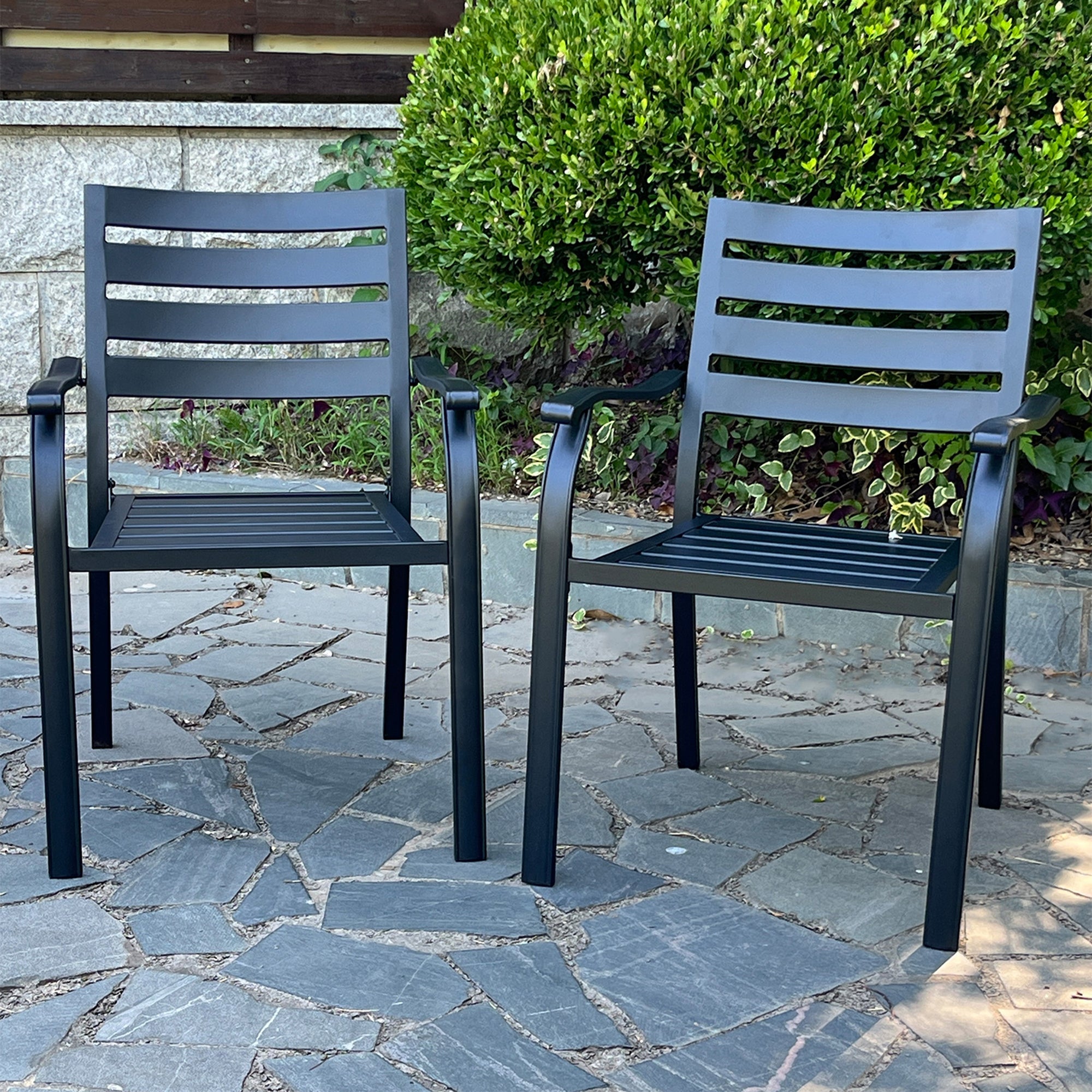 VRSHWO Black Outdoor Iron Dining Chairs - All-Weather Patio Set of 2