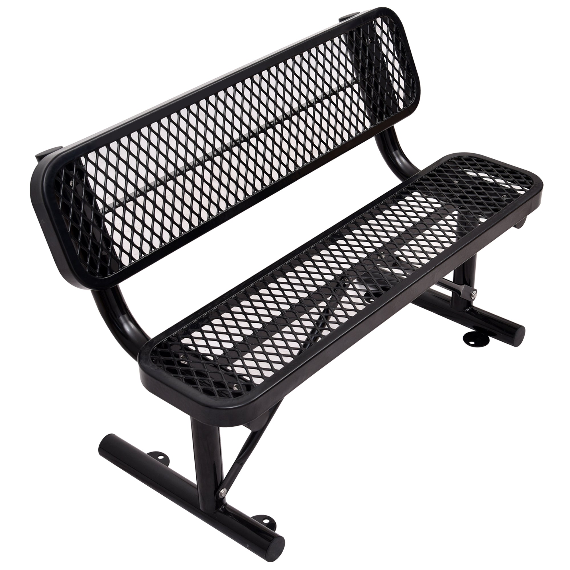 Black 4ft Steel Outdoor Bench w/ Backrest