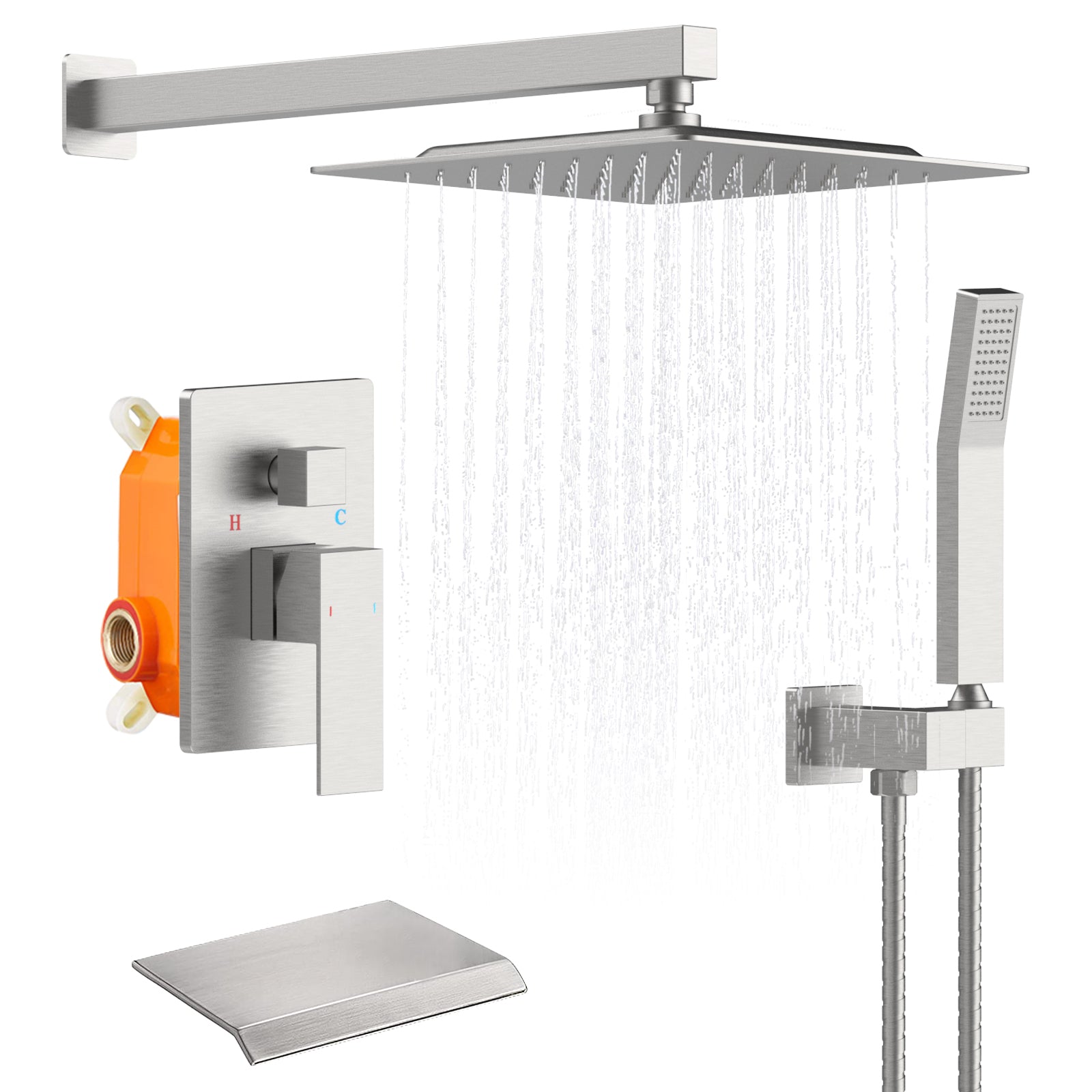 Matte Black Rainfall Shower Faucet Set - 10" Square