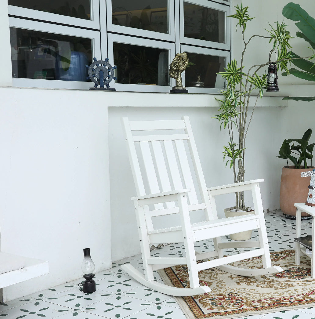Oversized Outdoor Rocking Chair | White All-Weather Porch Rocker