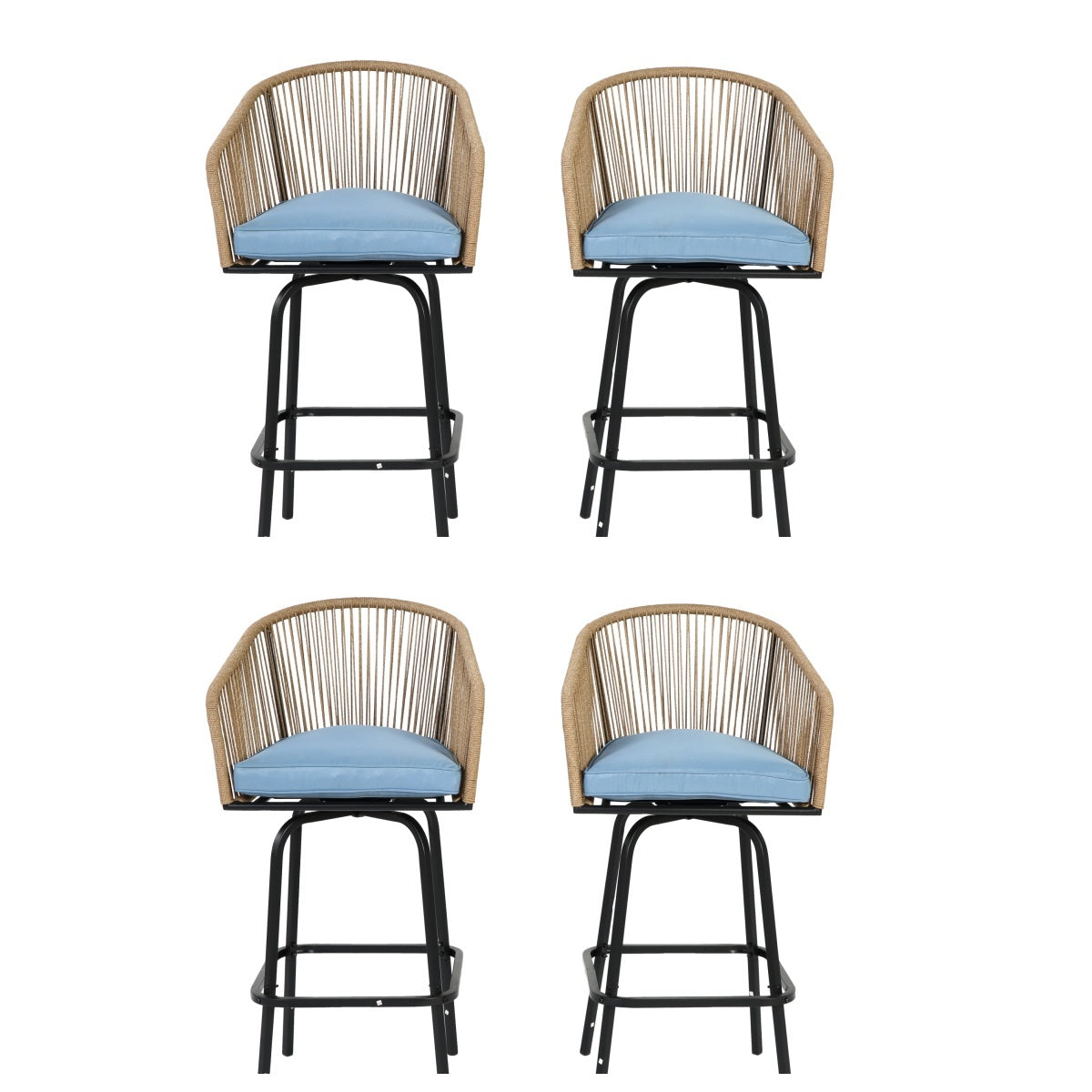 All-Weather Outdoor Patio Rattan Bar Stools Set of 4 Blue