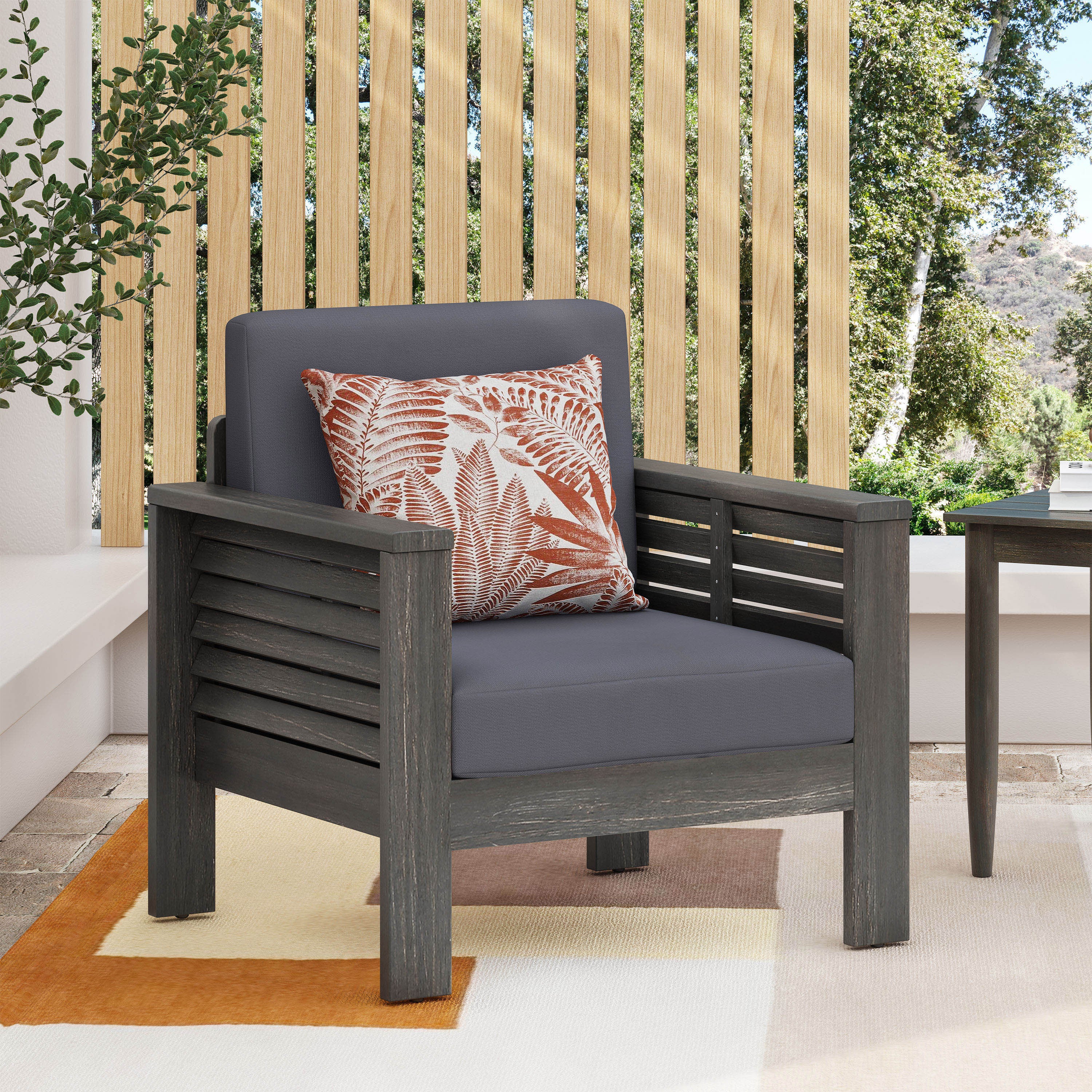 Acacia Wood Club Chairs: Dark Gray