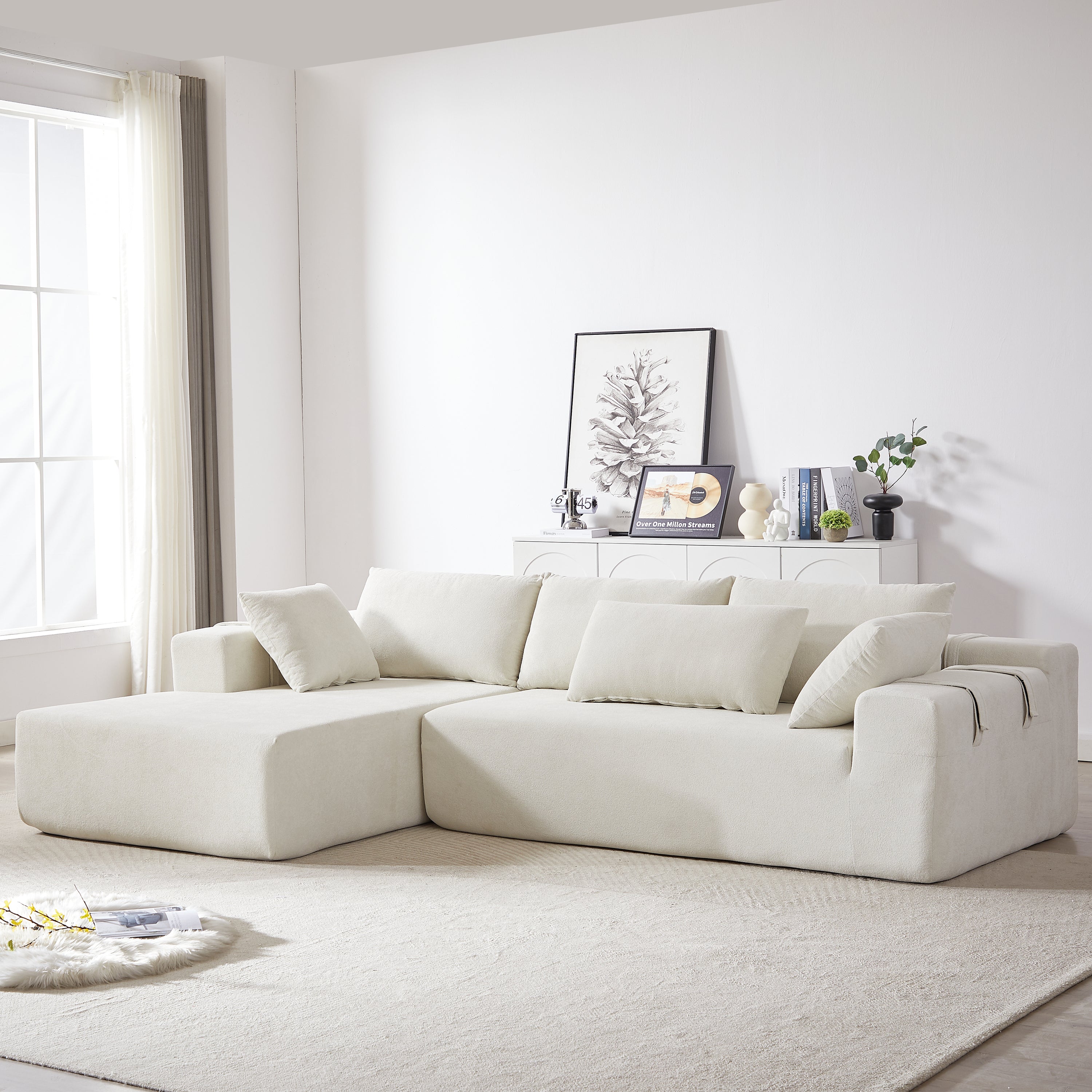 Modern L-Shaped Sectional Sofa with 6 Pillows