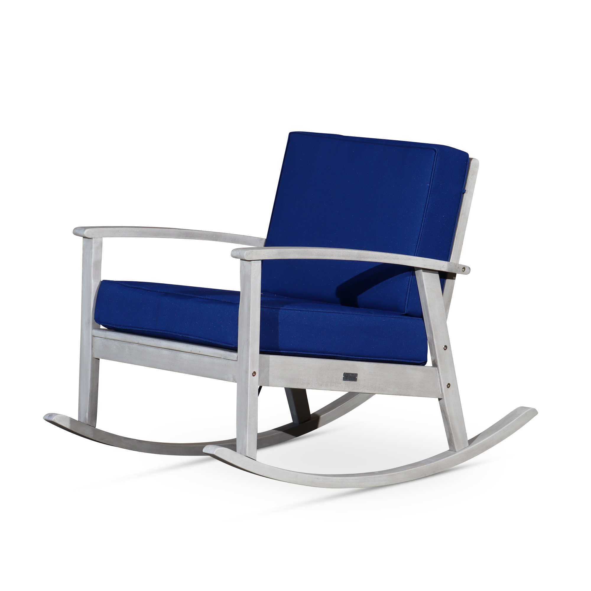 Eucalyptus Rocking Chair: Silver Gray Frame, Navy Cushions