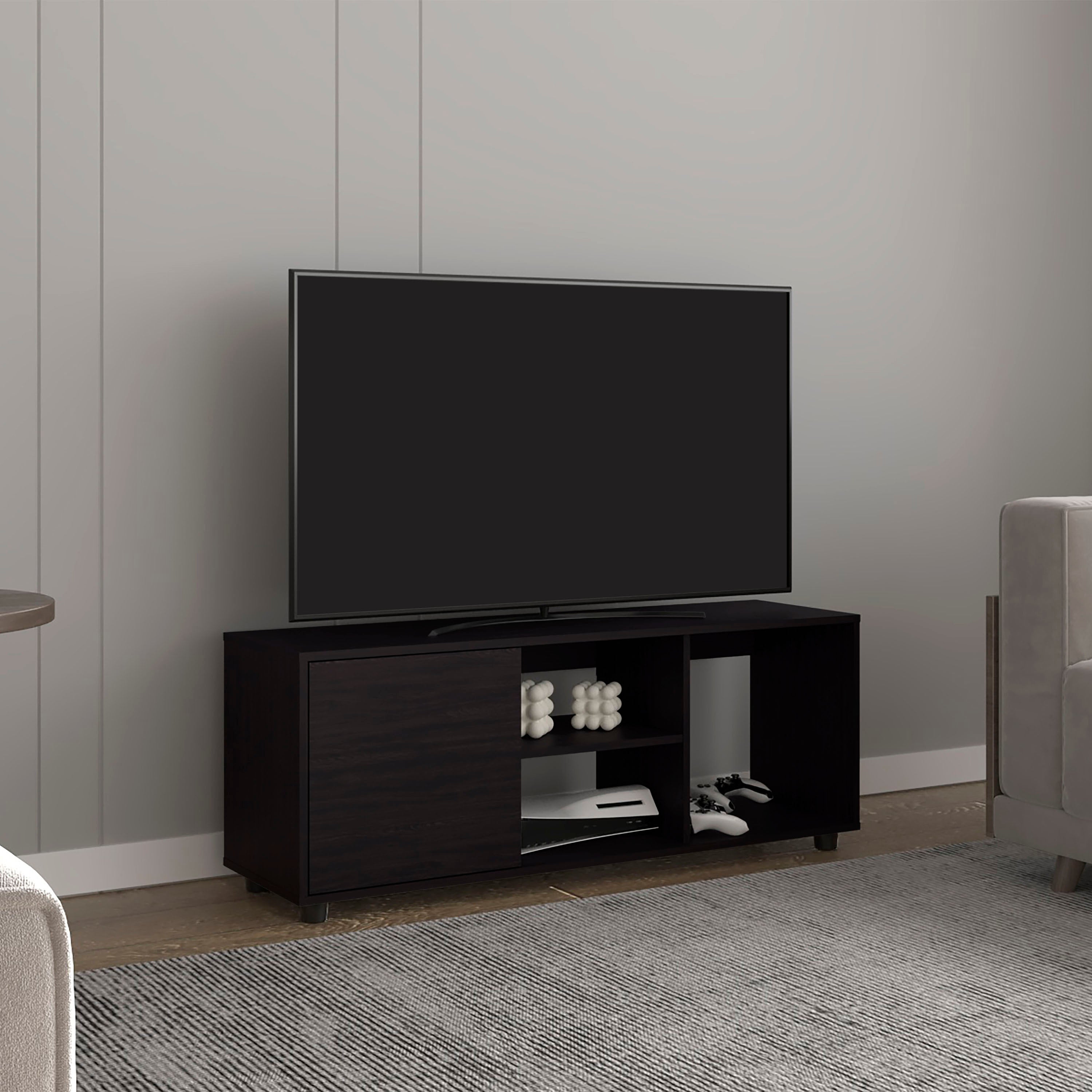 Adel 51" TV Stand w/ Cabinet & Shelves - Black