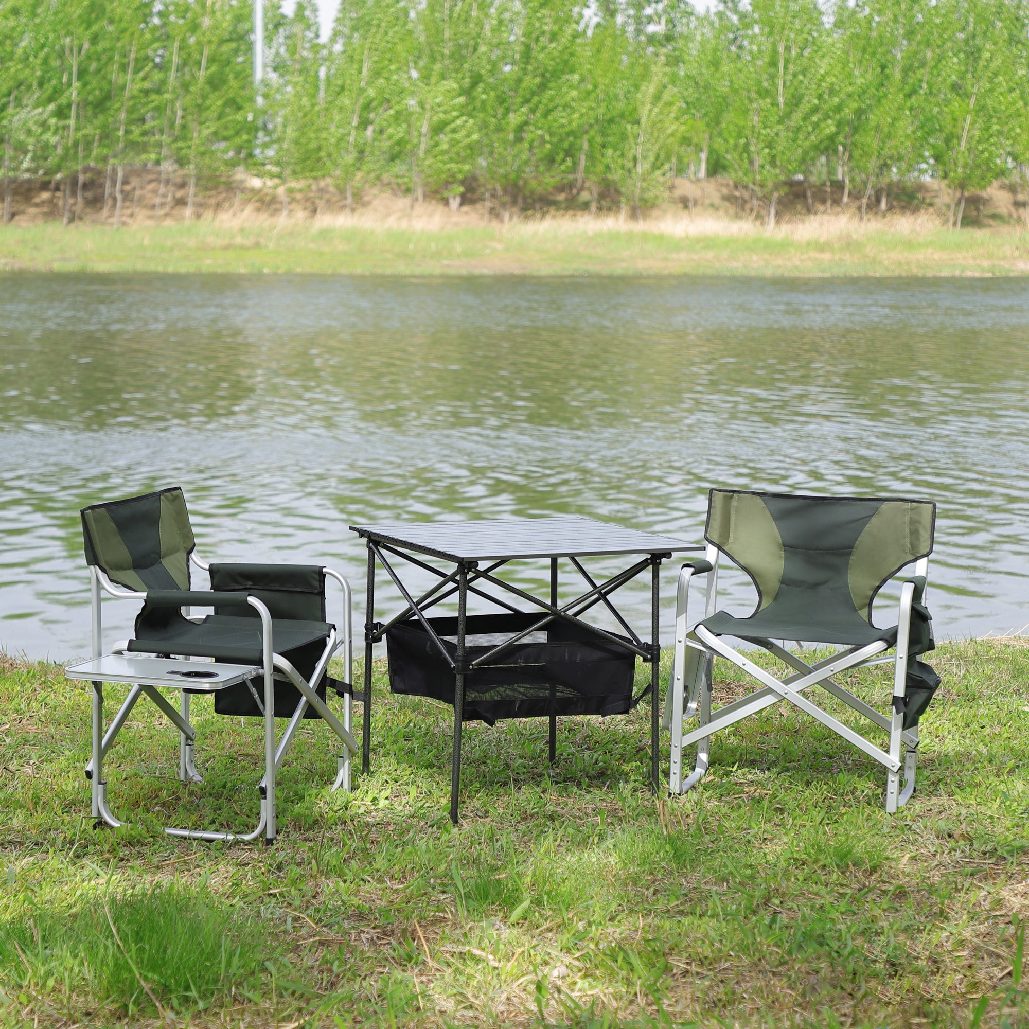 3-Pc Folding Outdoor Table & Chair Set - Camping, Patio, Beach, BBQ