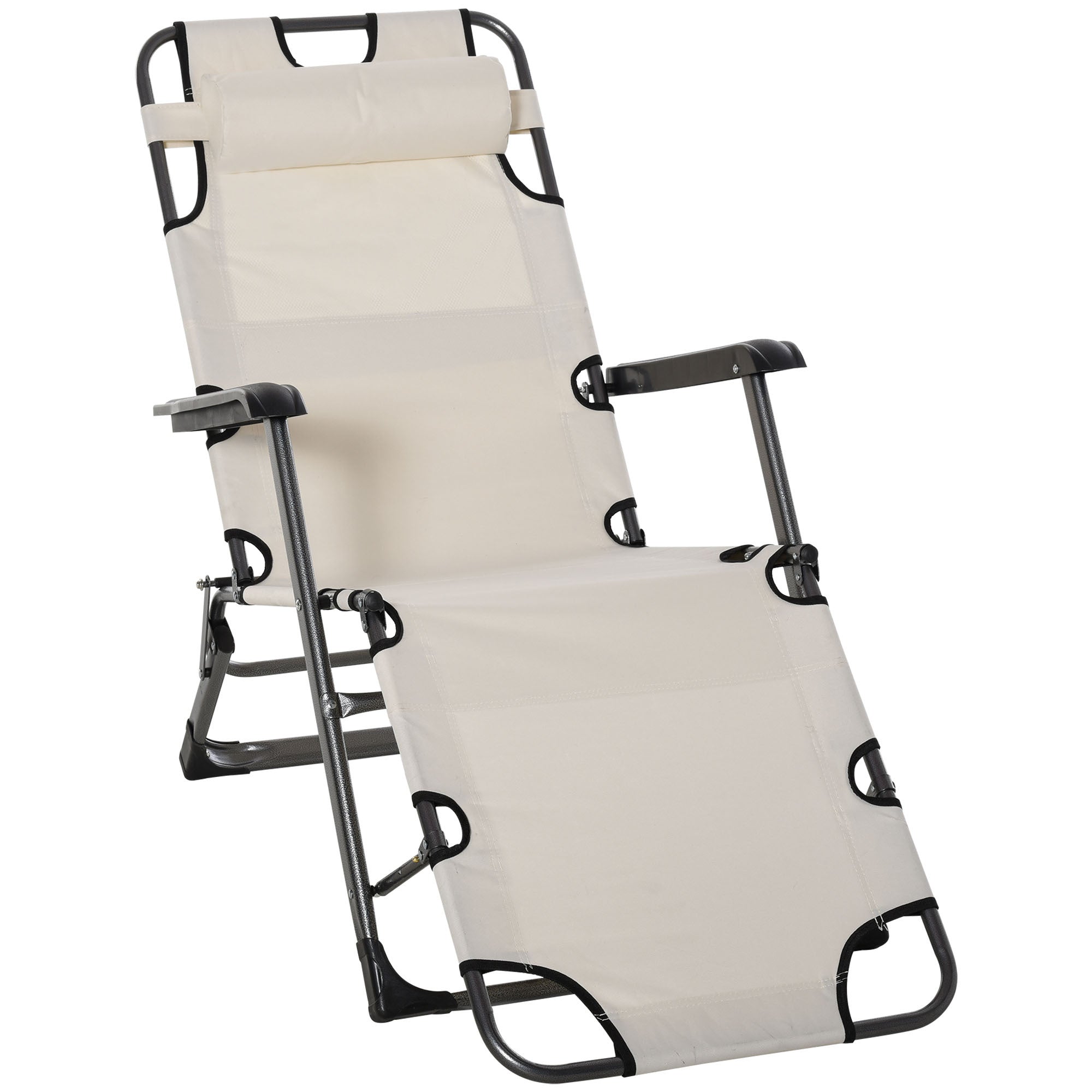 Outsunny Folding Chaise Lounge Chair: 2-in-1, Adjustable, Cream White