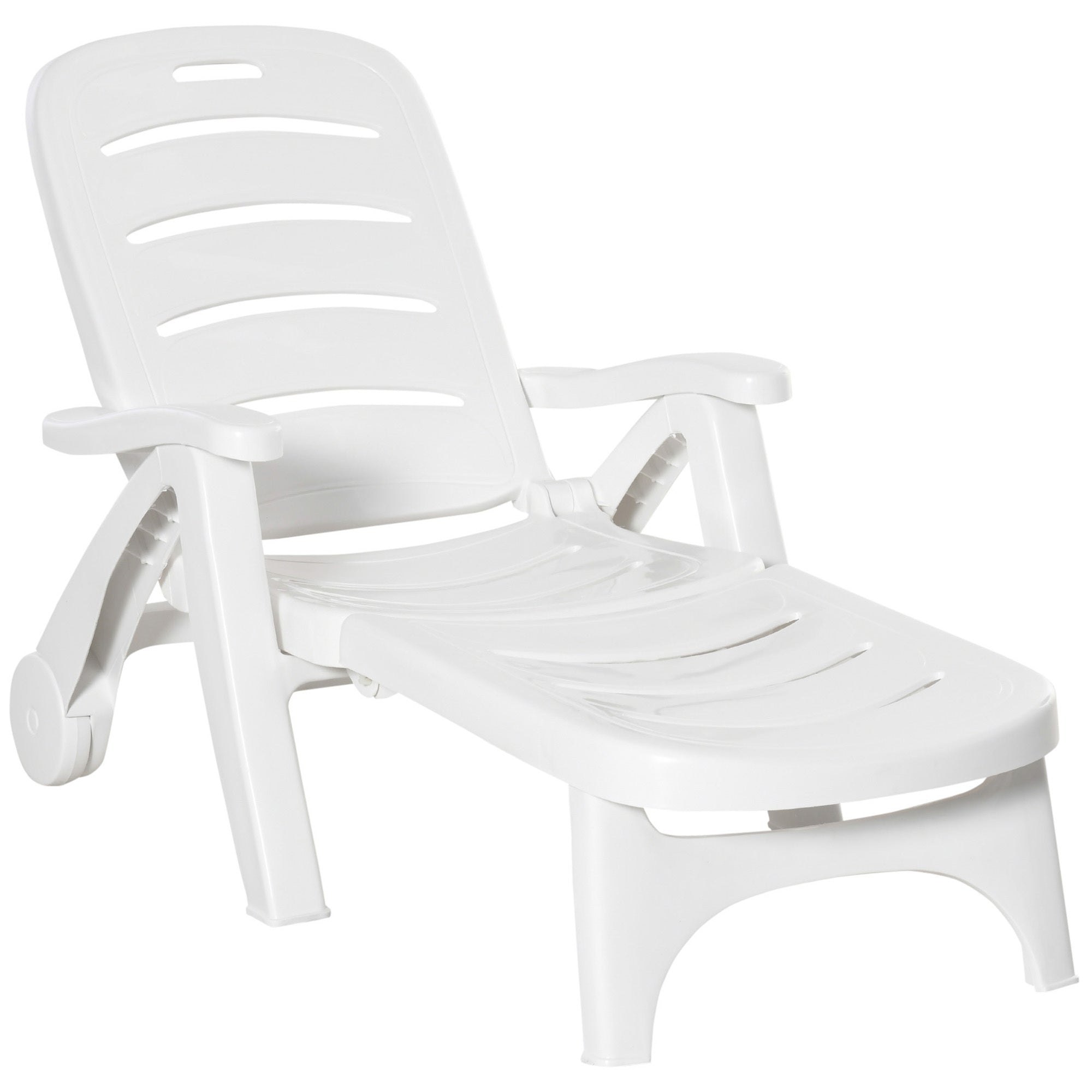 Outsunny Outdoor Chaise Lounge: White, Folding, Adjustable, Wheels