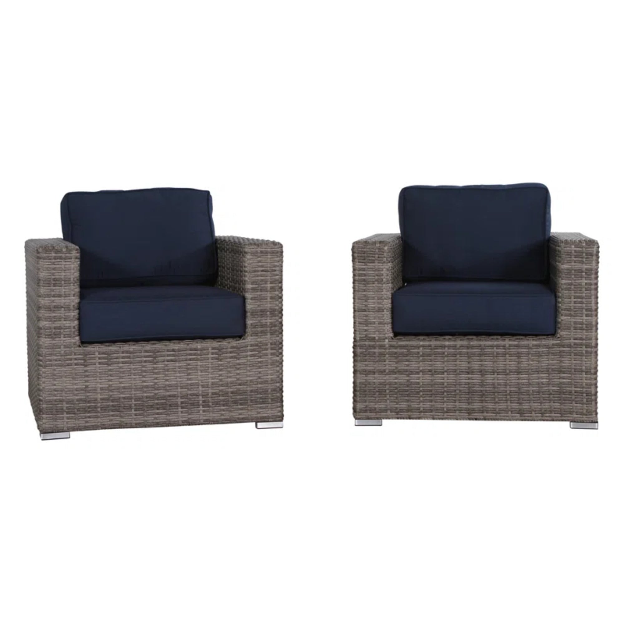 Outdoor Wicker Club Chair Set - Gray & Navy Sunbrella Cushions