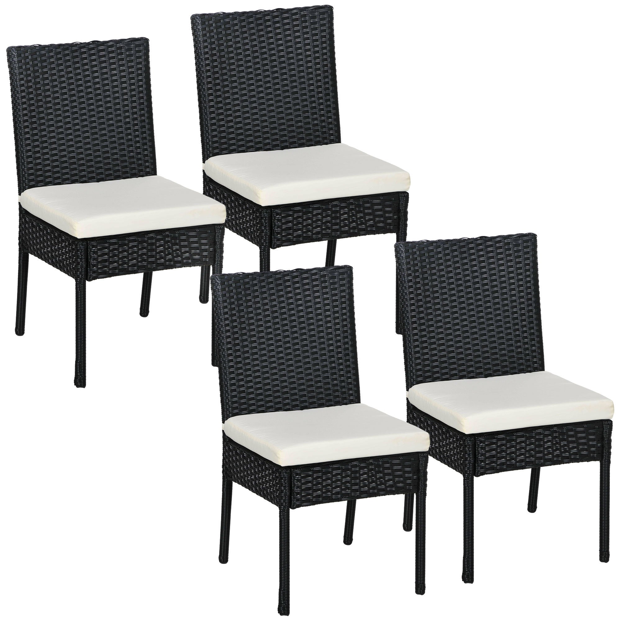 Outsunny 4-Pack Rattan Wicker Patio Dining Chairs with Cushions
