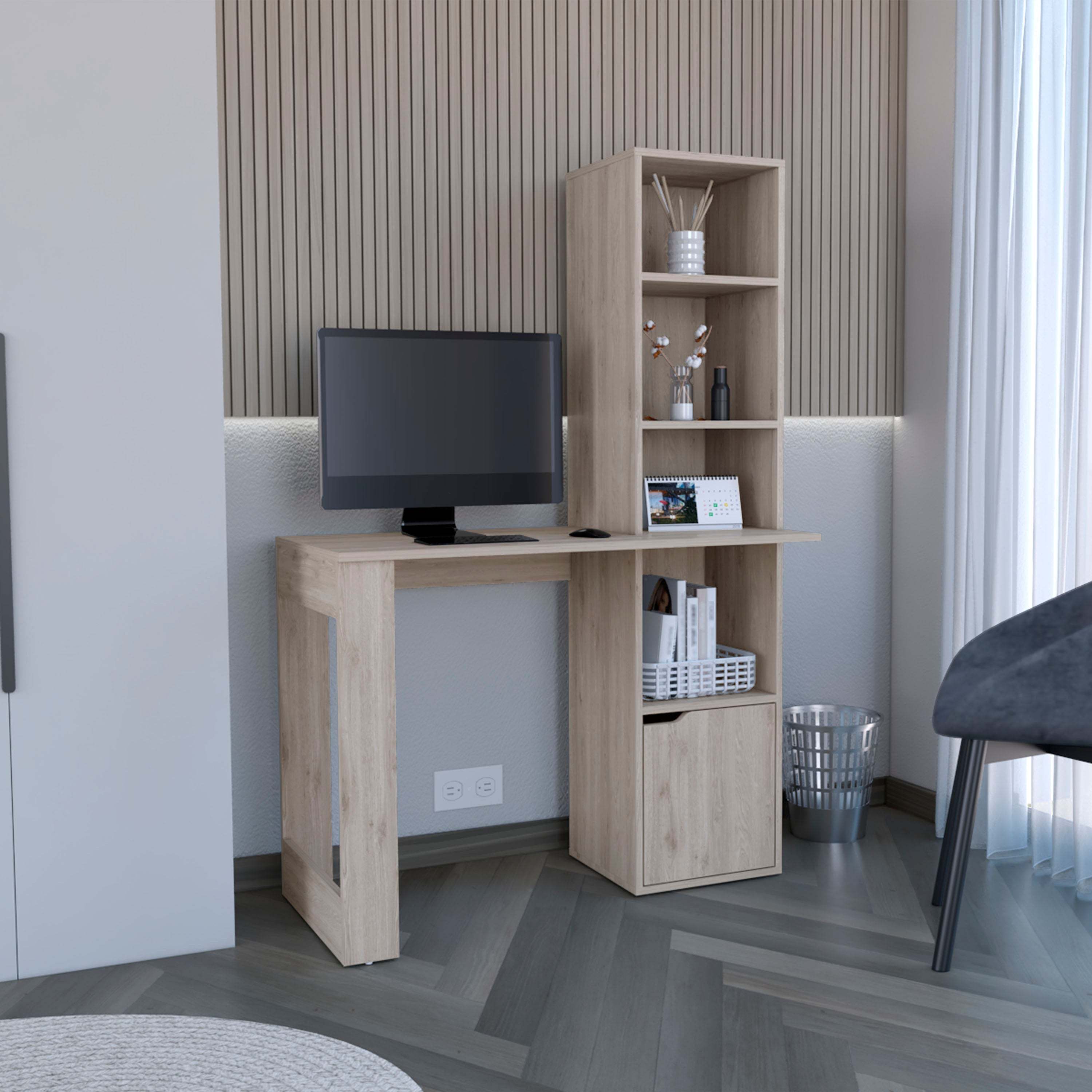 Light Gray Writing Desk with Bookcase & Cabinet