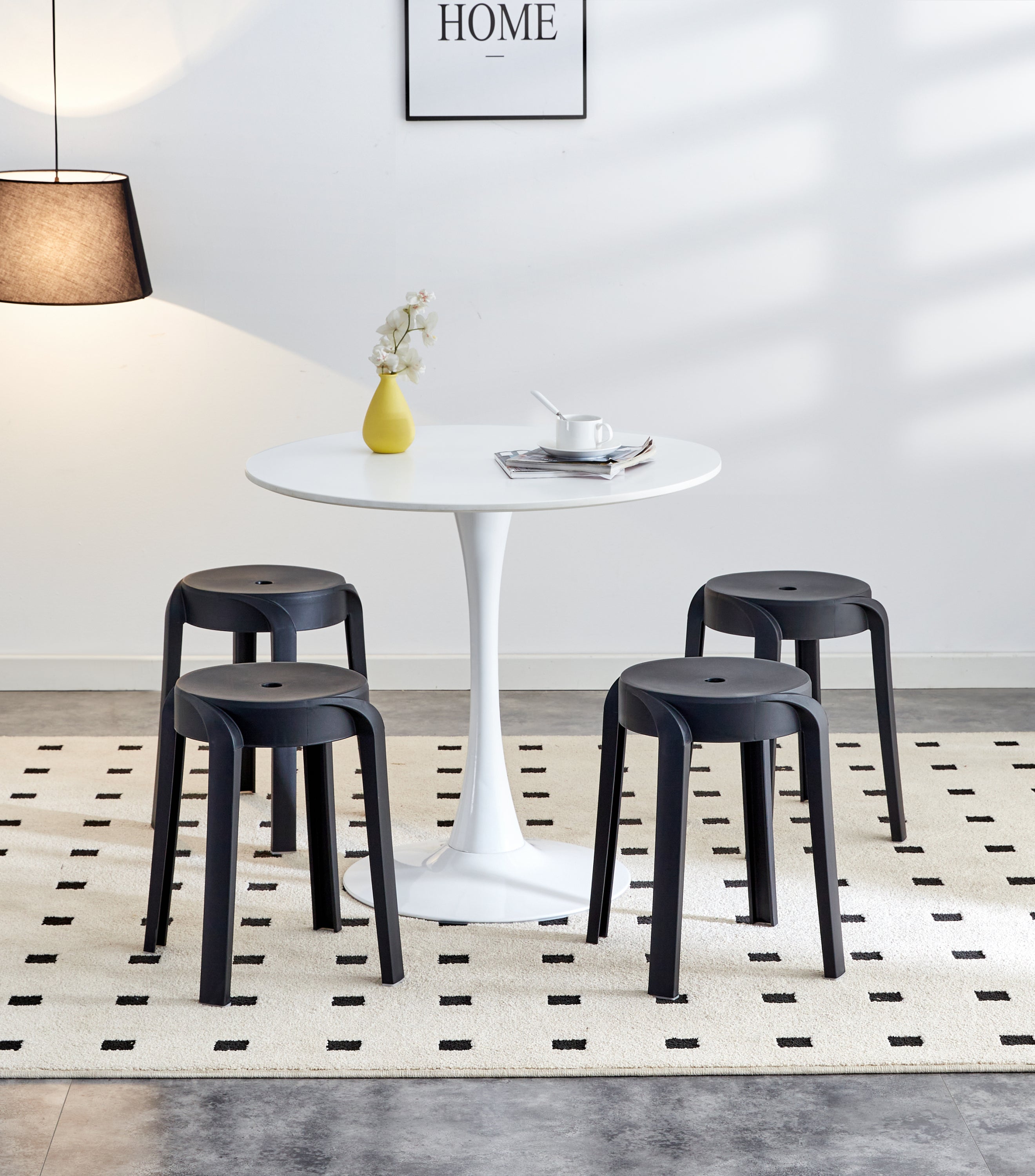 Black 6 Pack Stackable Plastic Stools - Indoor/Outdoor Flexible Seating