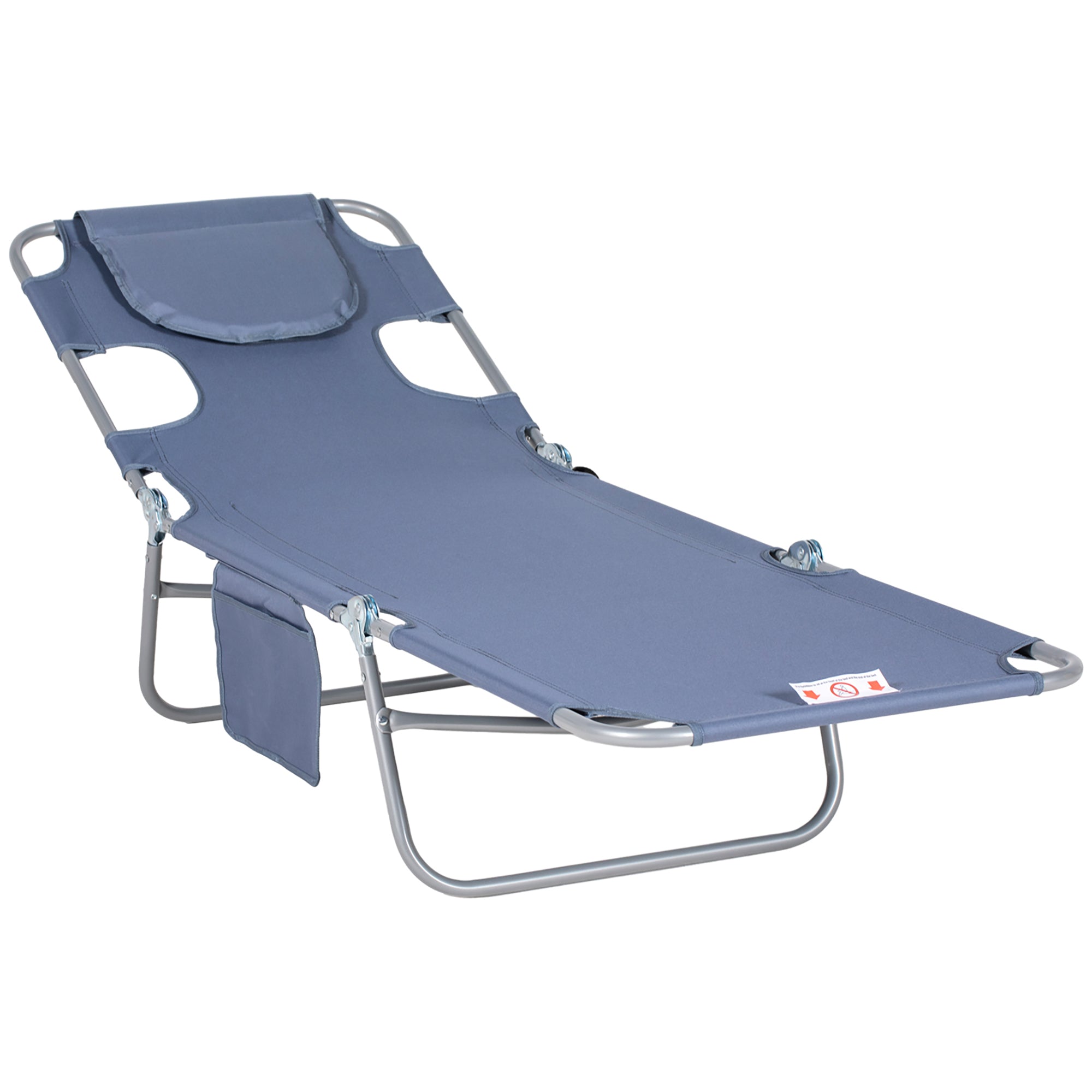 Outsunny Folding Beach Chair w/ Face Hole & Arm Slots, Adjustable Gray