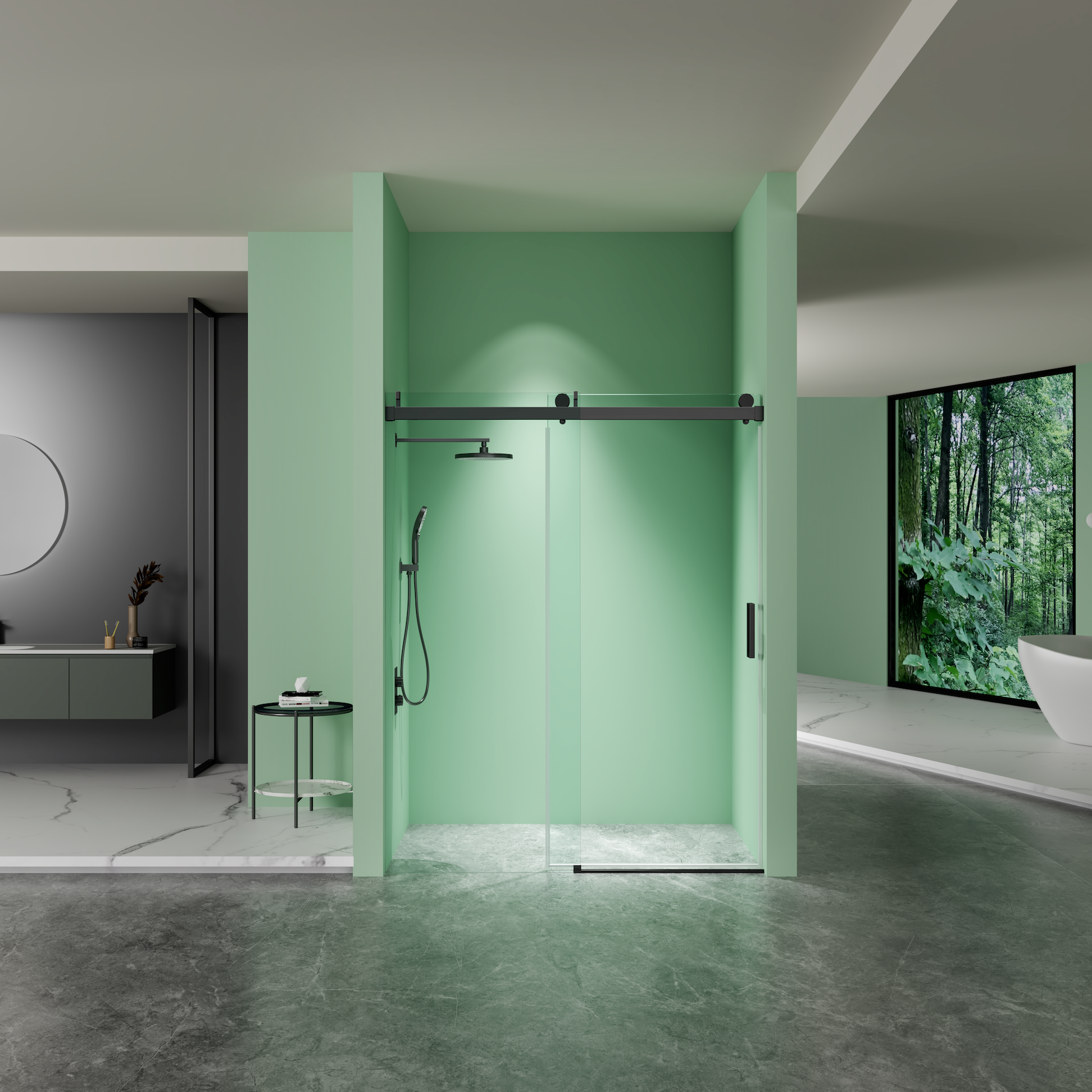 Frameless Sliding Shower Door 56-60"x76" Matte Black