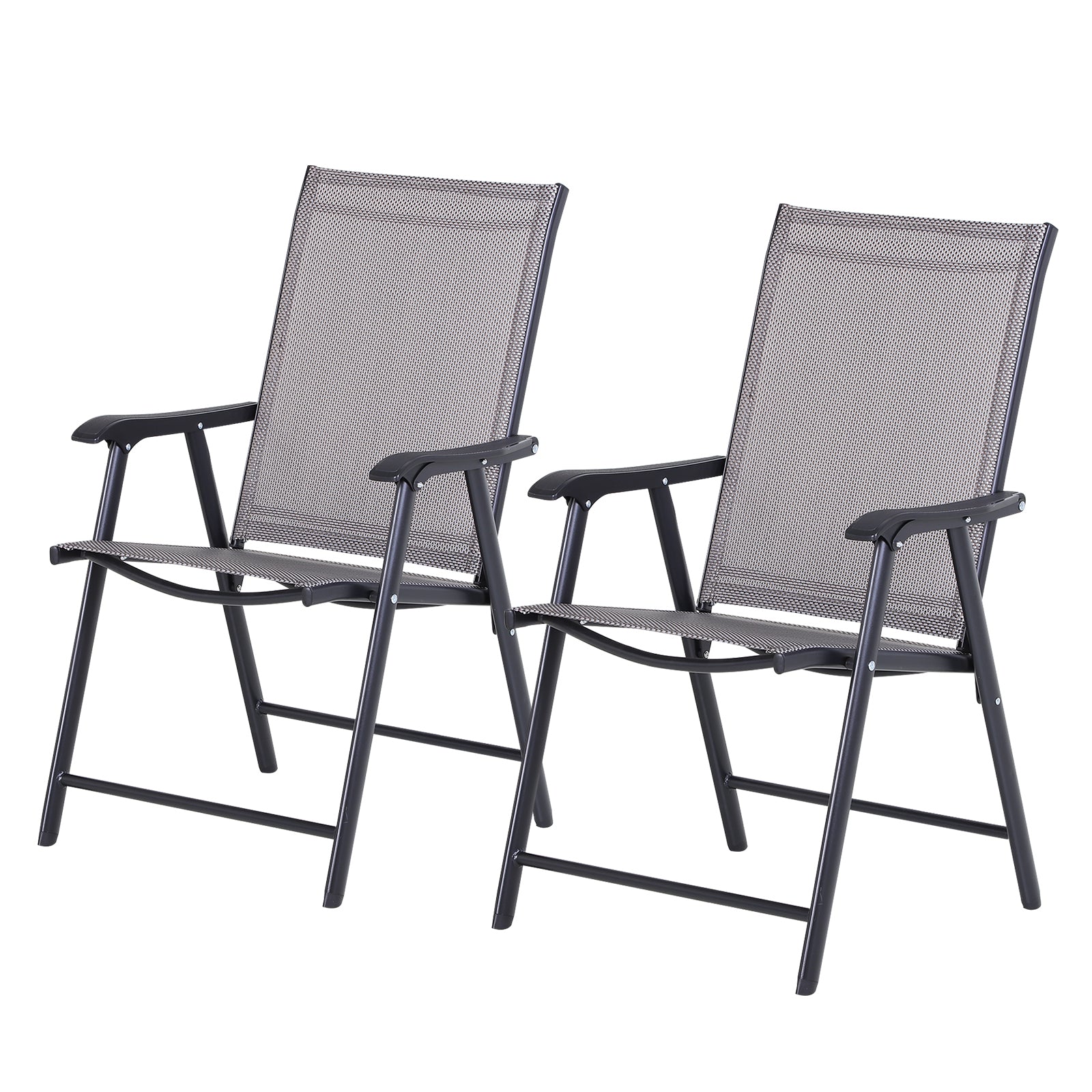 Outsunny Set 2 Gray Patio Folding Sling Chairs - Stackable Outdoor
