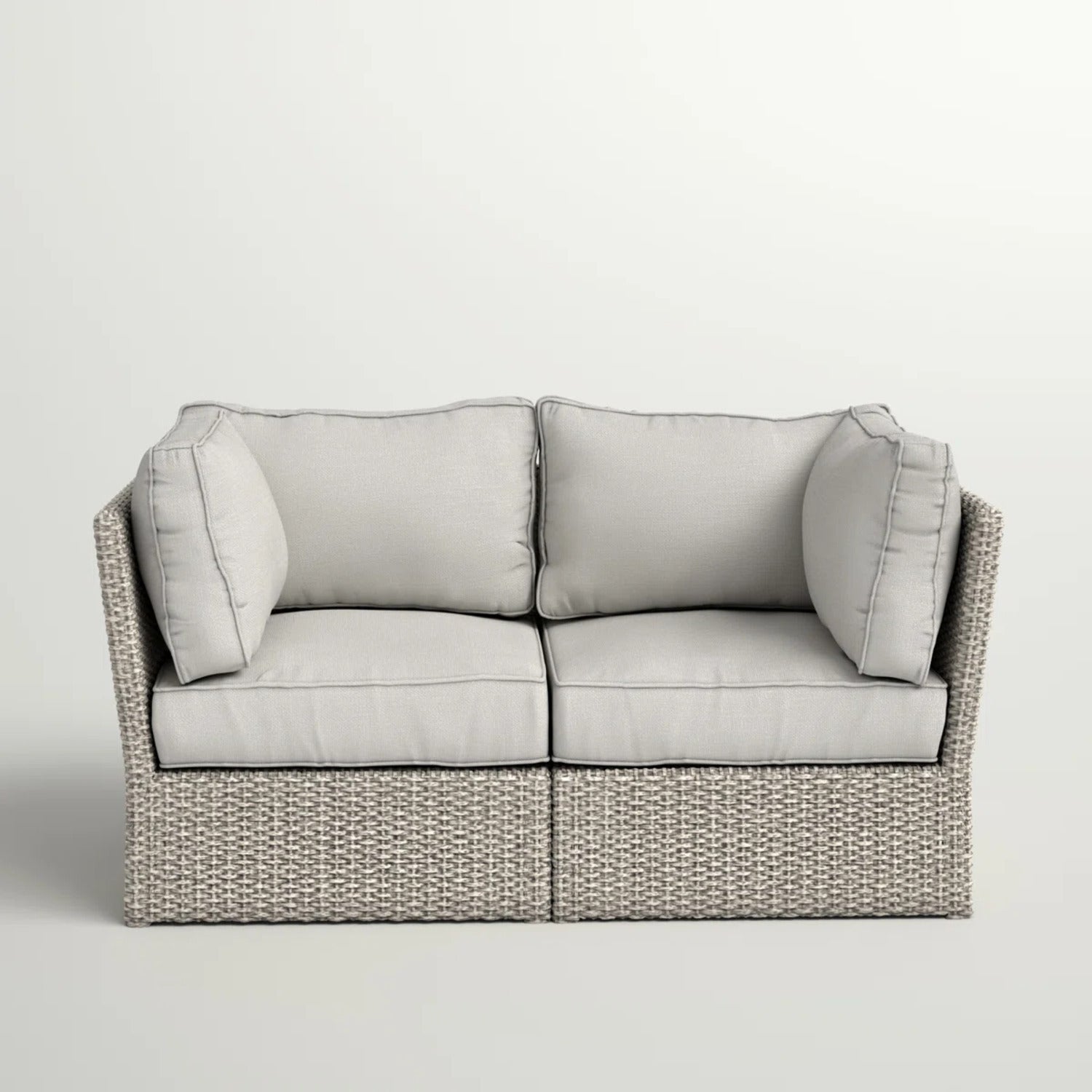 Outdoor HDPE Wicker Loveseat w/ Cushions, Gray Mix, 66"