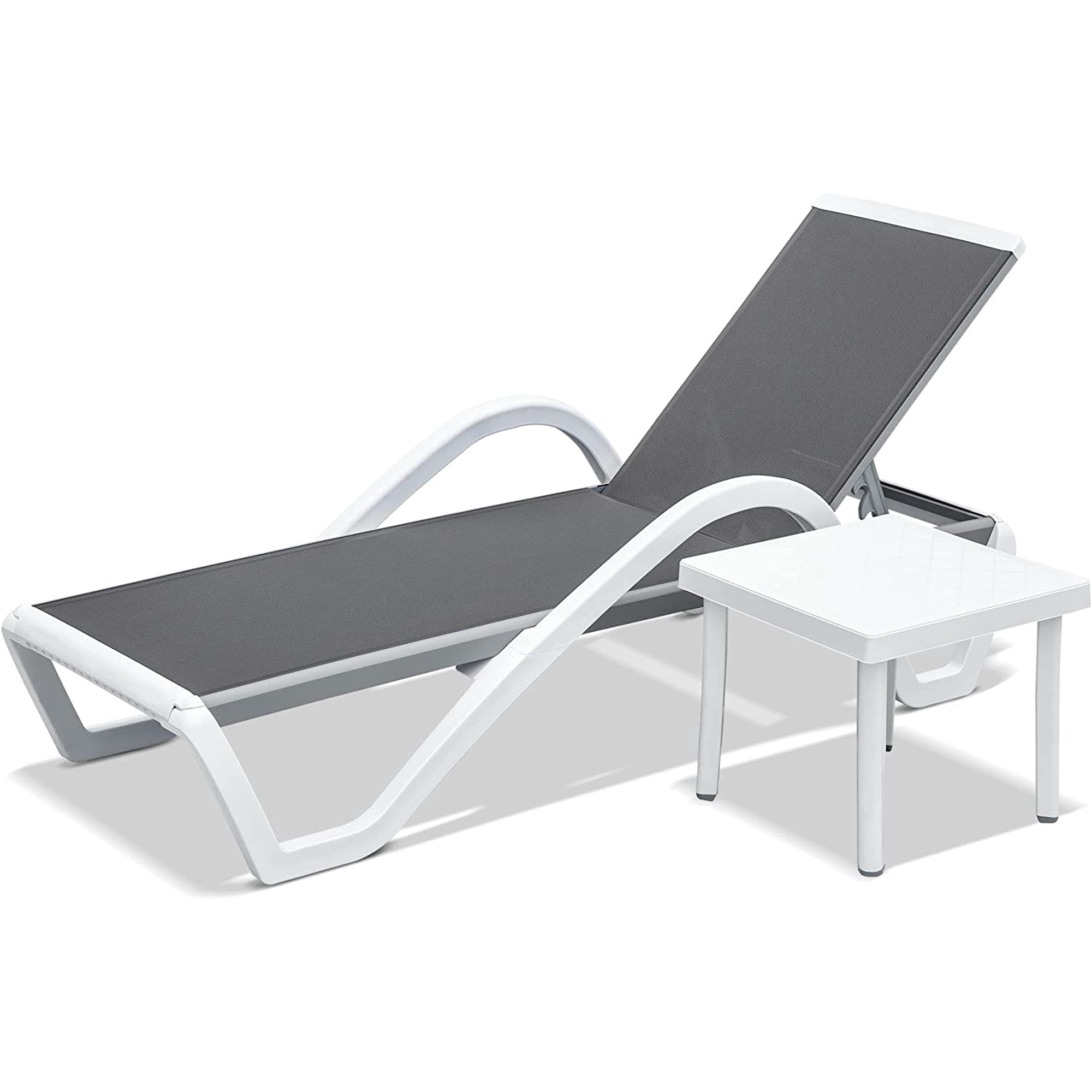 Aluminum Patio Pool Chaise Lounge Chair w/Arm - Adjustable All-Weather