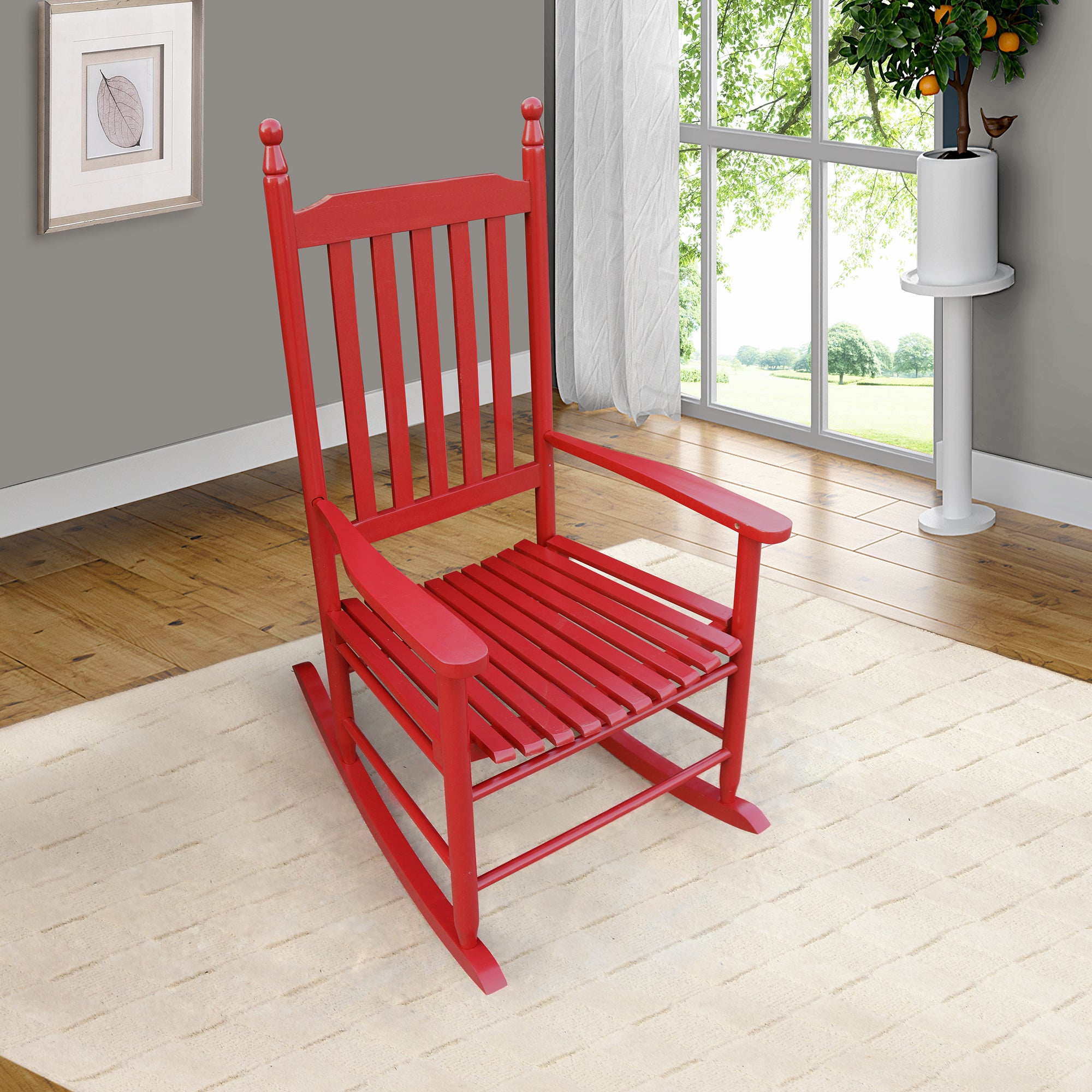 Rose Red Wooden Porch Rocker Chair