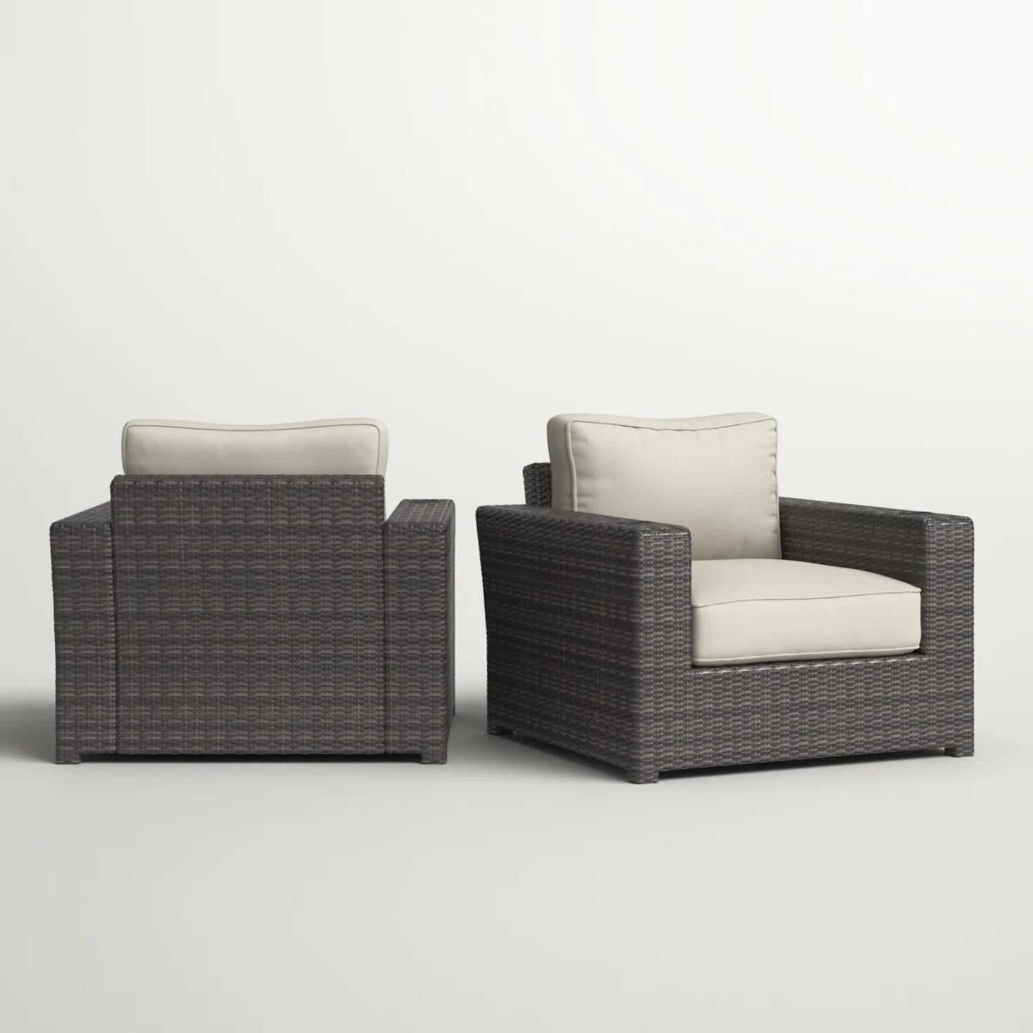Assembled Outdoor Wicker Armchairs with Cushions Set of 2