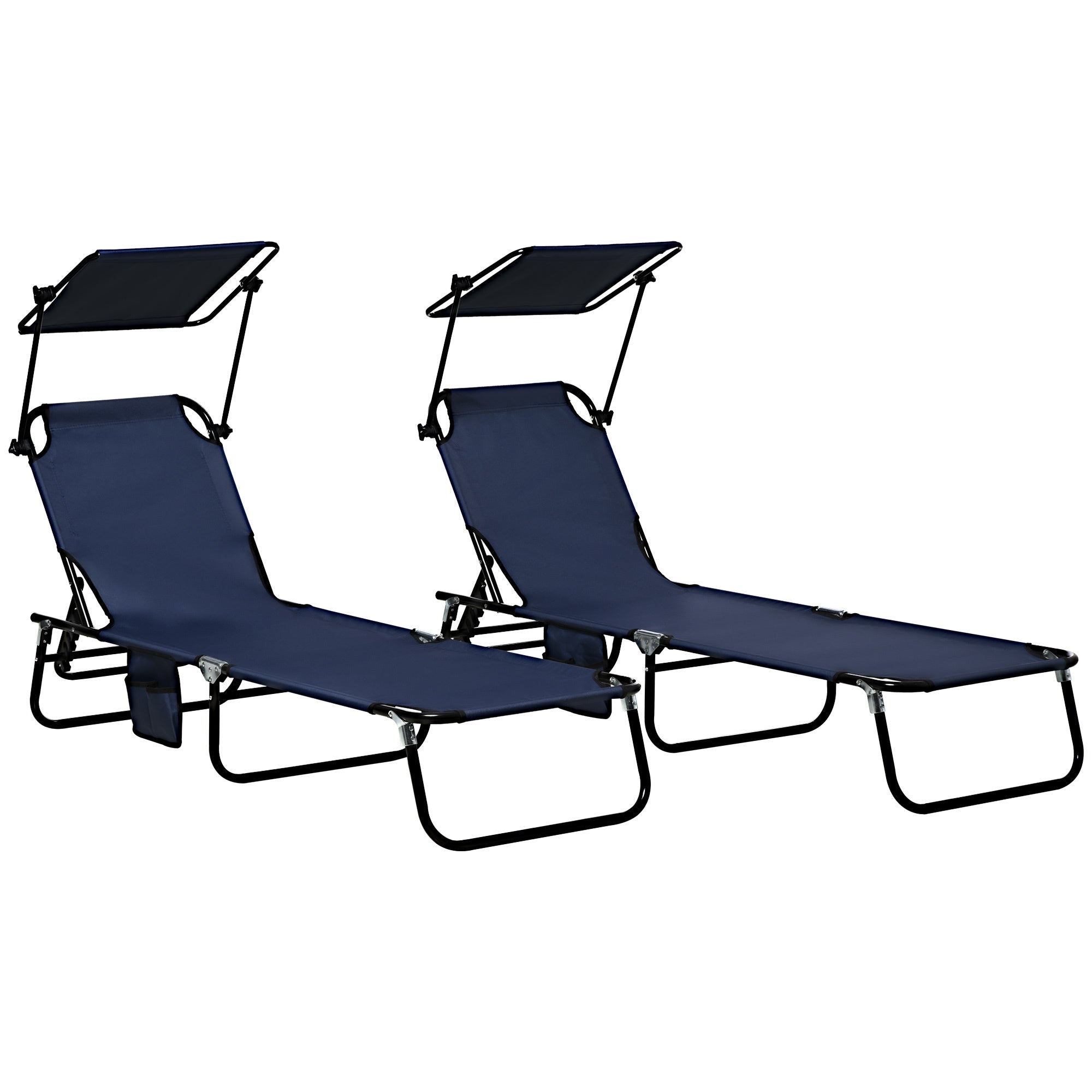Outsunny Folding Chaise Lounge Pool Chair w/Canopy & Side Pocket