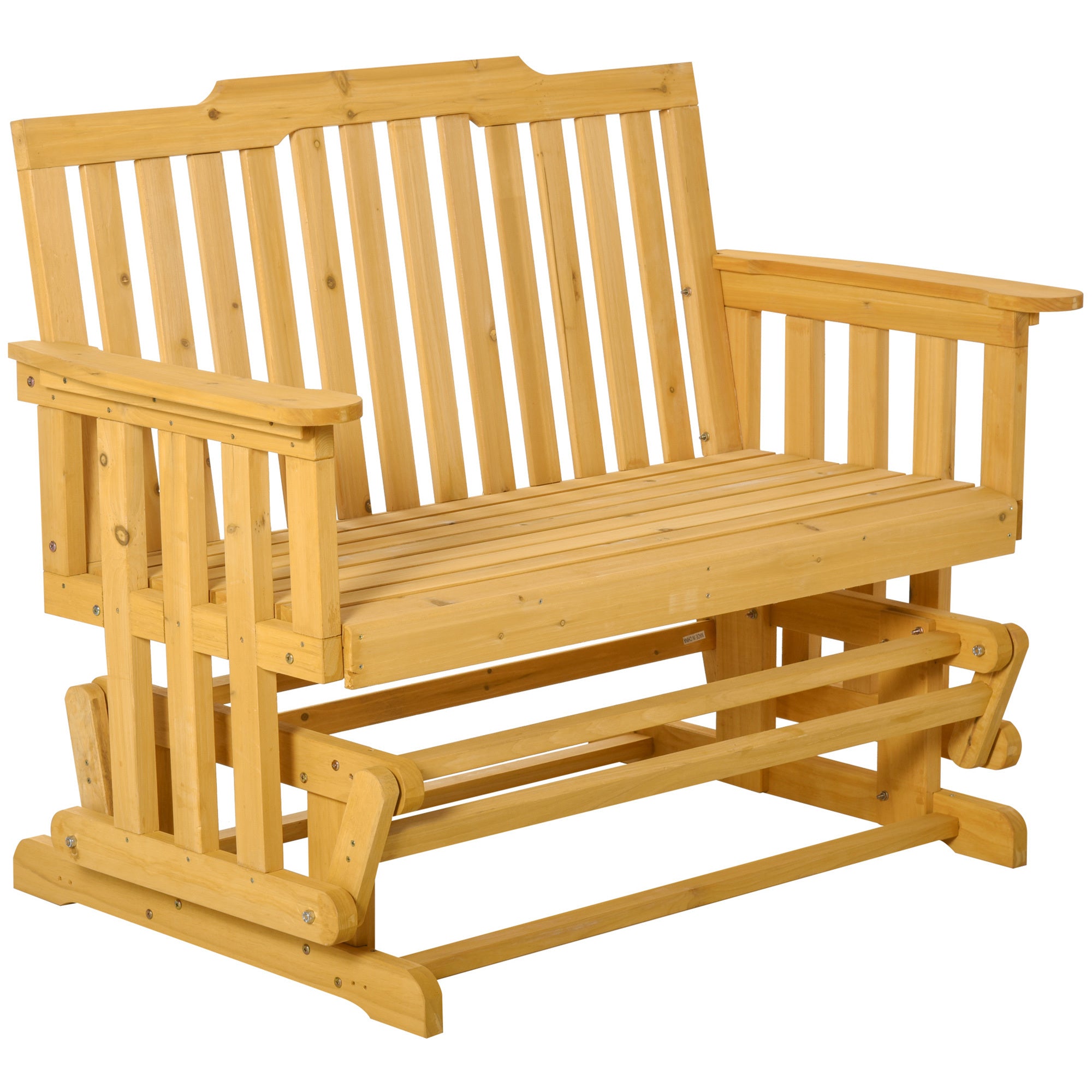 Outsunny 2-Person Outdoor Wood Patio Swing Glider Bench, Quick Dry