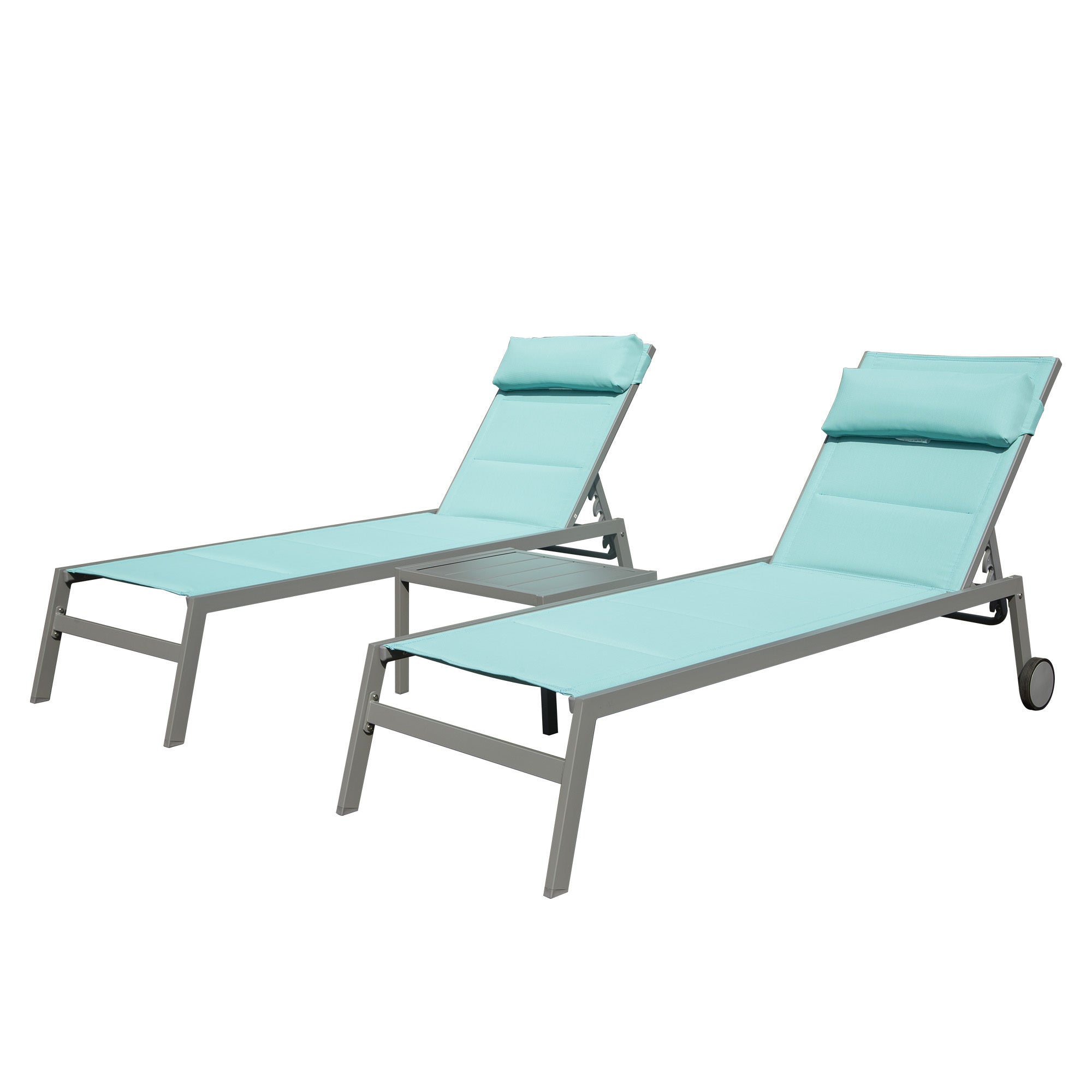 Outdoor Patio Chaise Lounge Set of 3 Aluminum All Weather Recliner