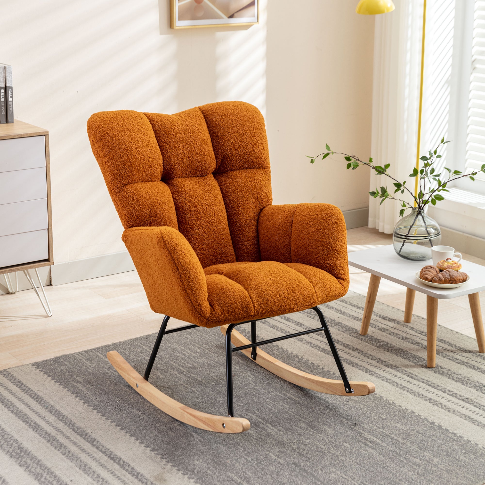 Caramel Teddy Fabric Rocking Glider Nursery Chair