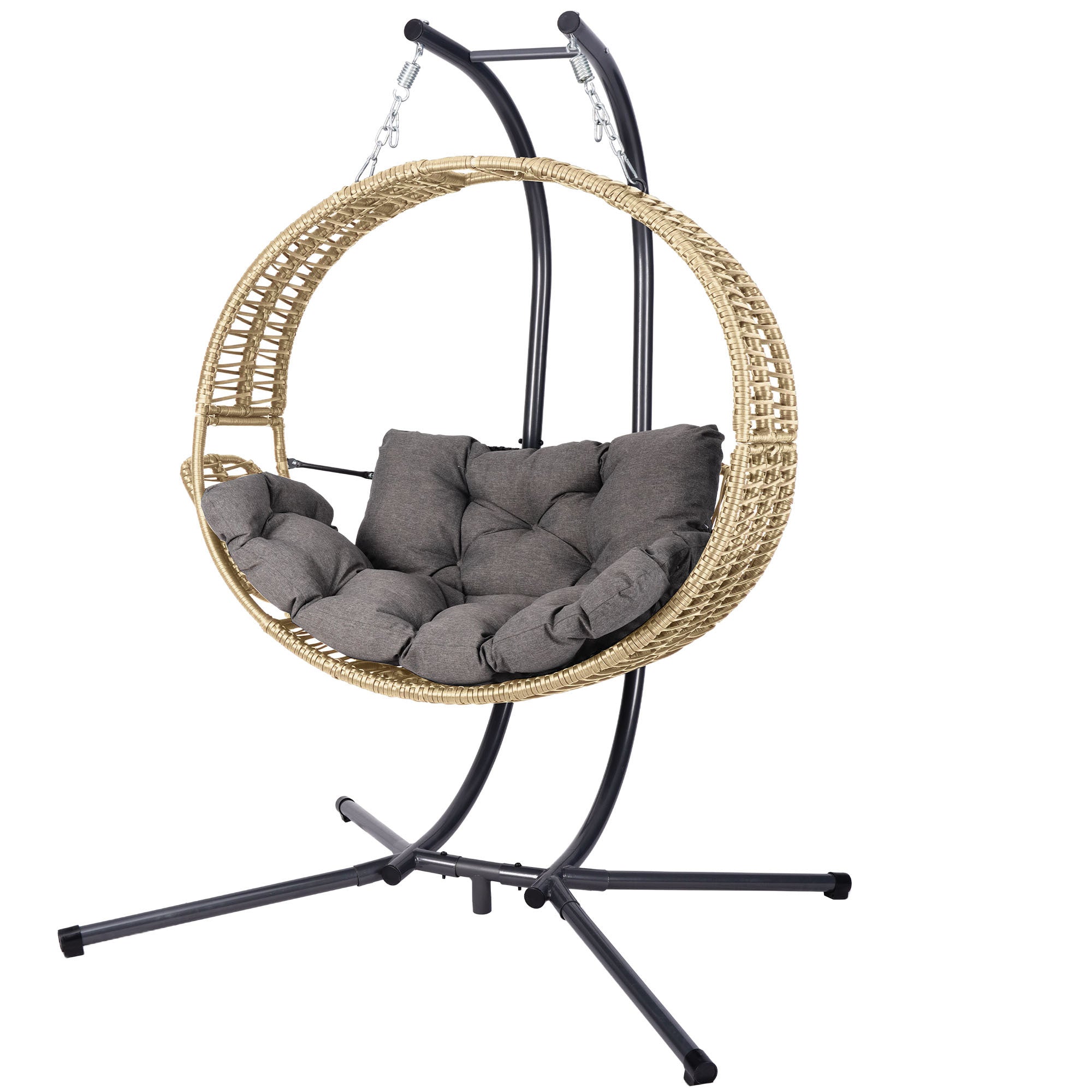 Yellow Double Hanging Egg Chair w/Stand, 2-Person Outdoor Swing