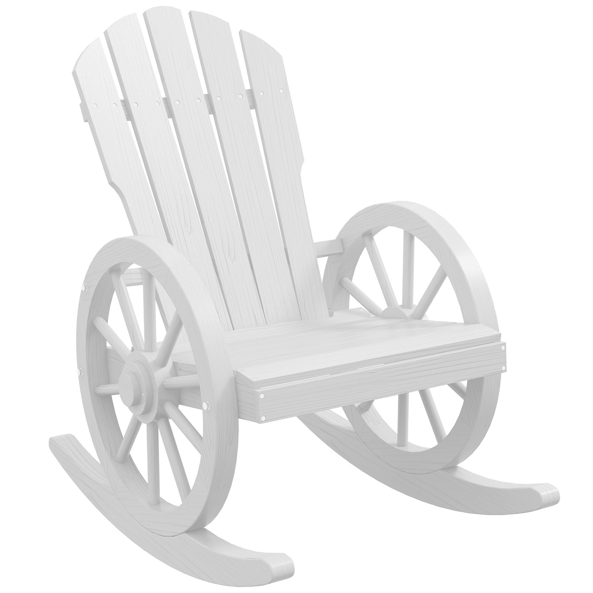 Outsunny White Wooden Adirondack Rocking Chair - Outdoor Wagon Wheel