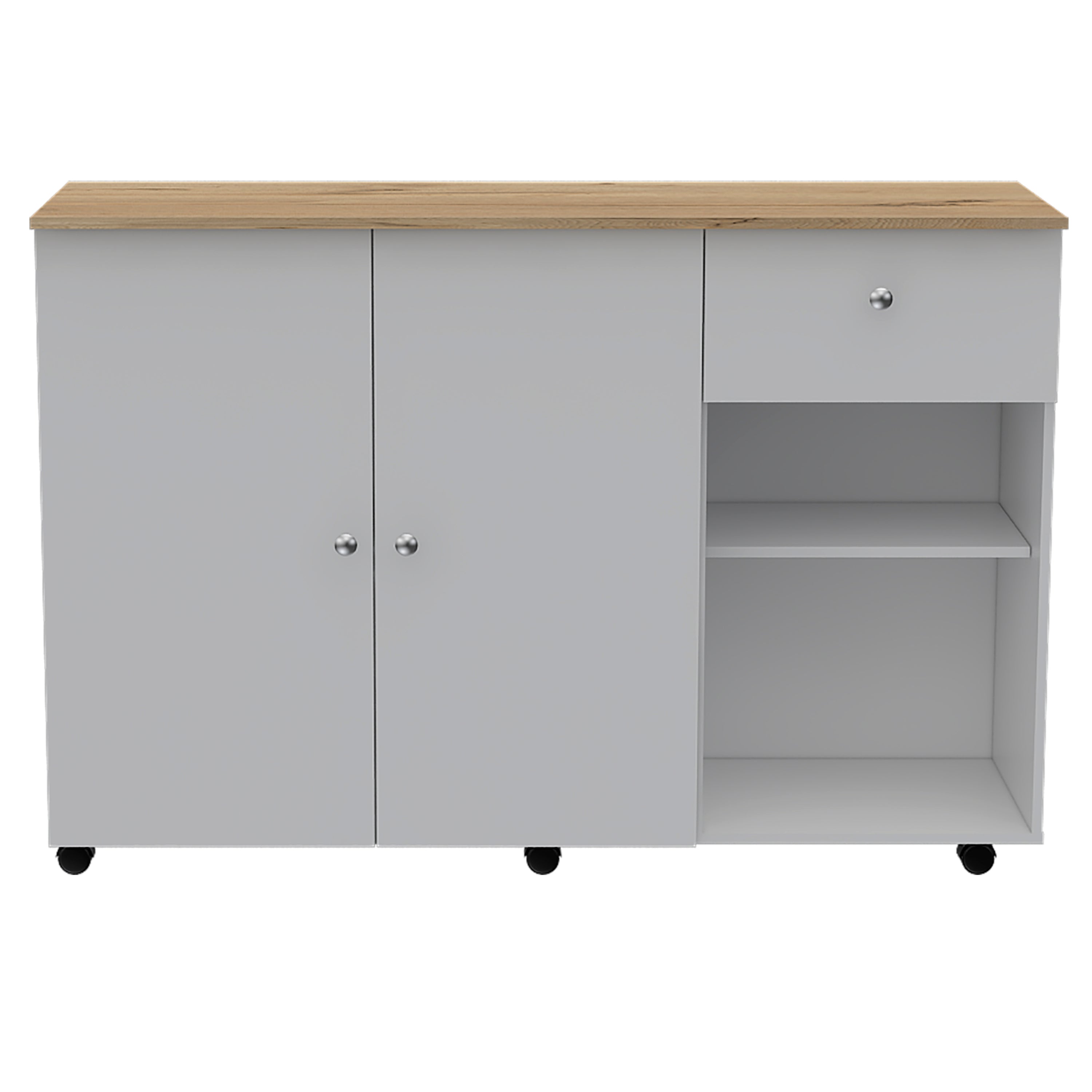 Indiana Kitchen Island Cart: White & Light Oak