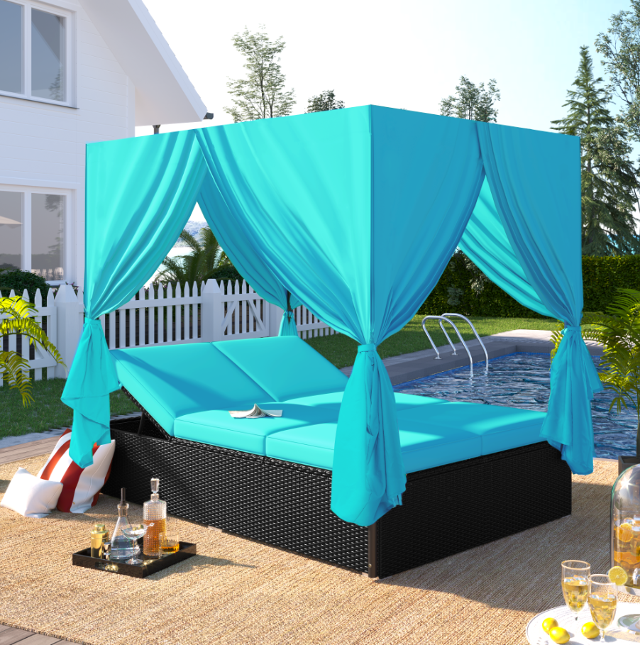 U_STYLE Outdoor Wicker Patio Sunbed Daybed, Adjustable Seats