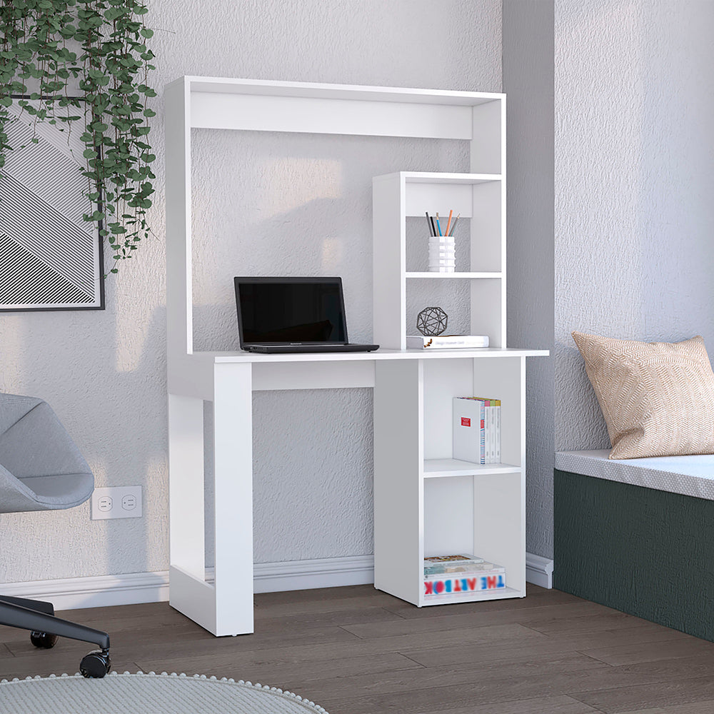 Ryndon White Desk & Hutch | Modern Home Office Setup