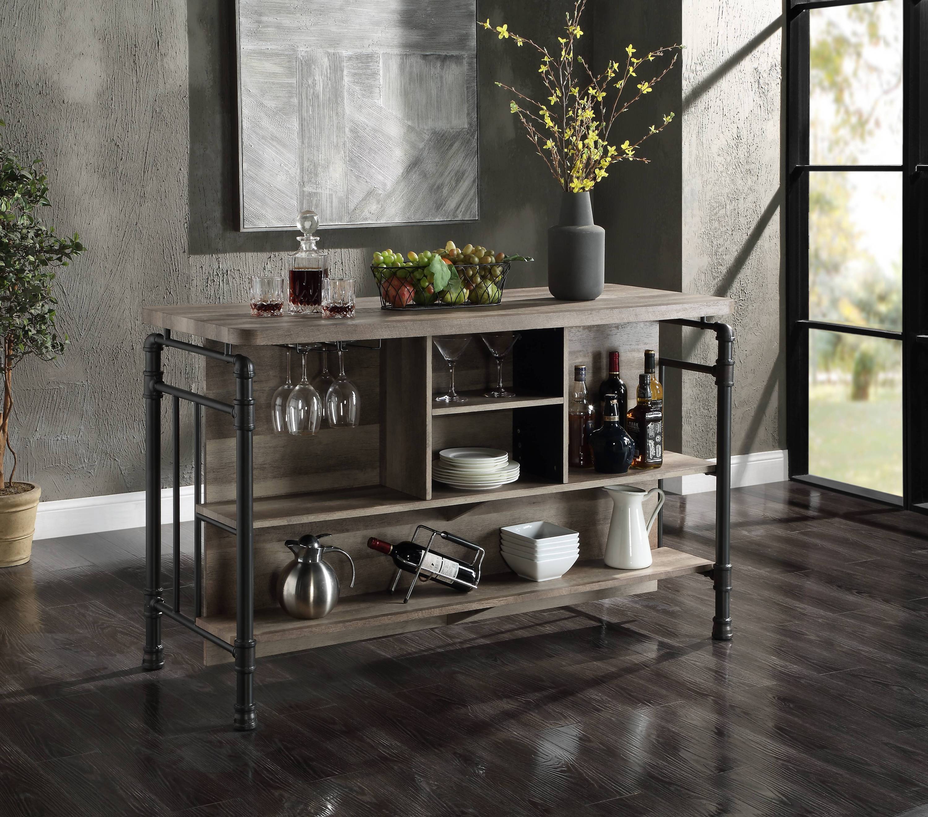 Antique Oak & Sandy Grey 5-Shelf Kitchen Island