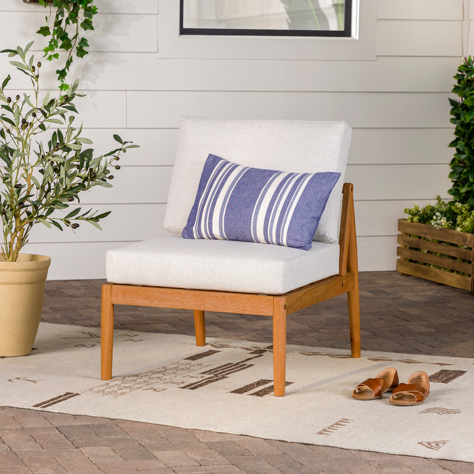 Modern Outdoor Natural Spindle Armless Sectional Sofa