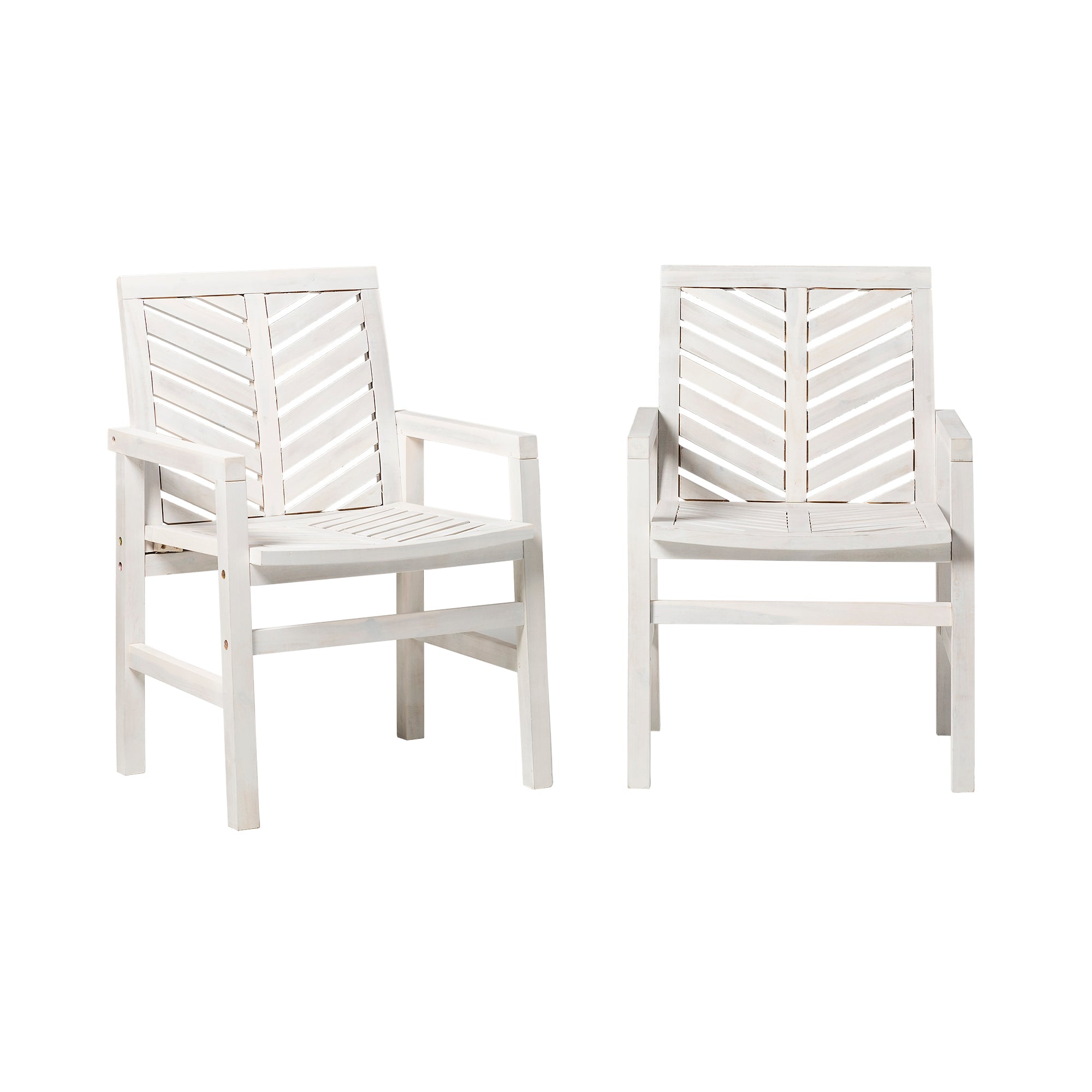 Modern Chevron Patio Chairs Set - White Wash Acacia Wood Outdoor Seating