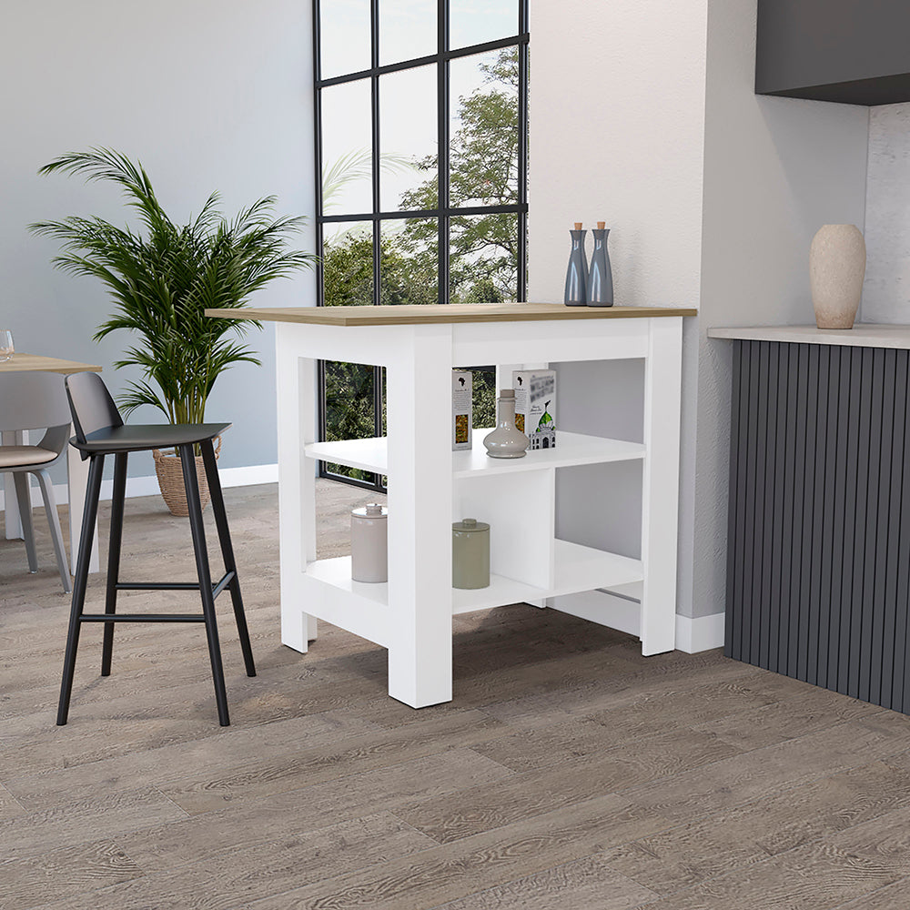 Pompeya Kitchen Island, 3 Shelves, White