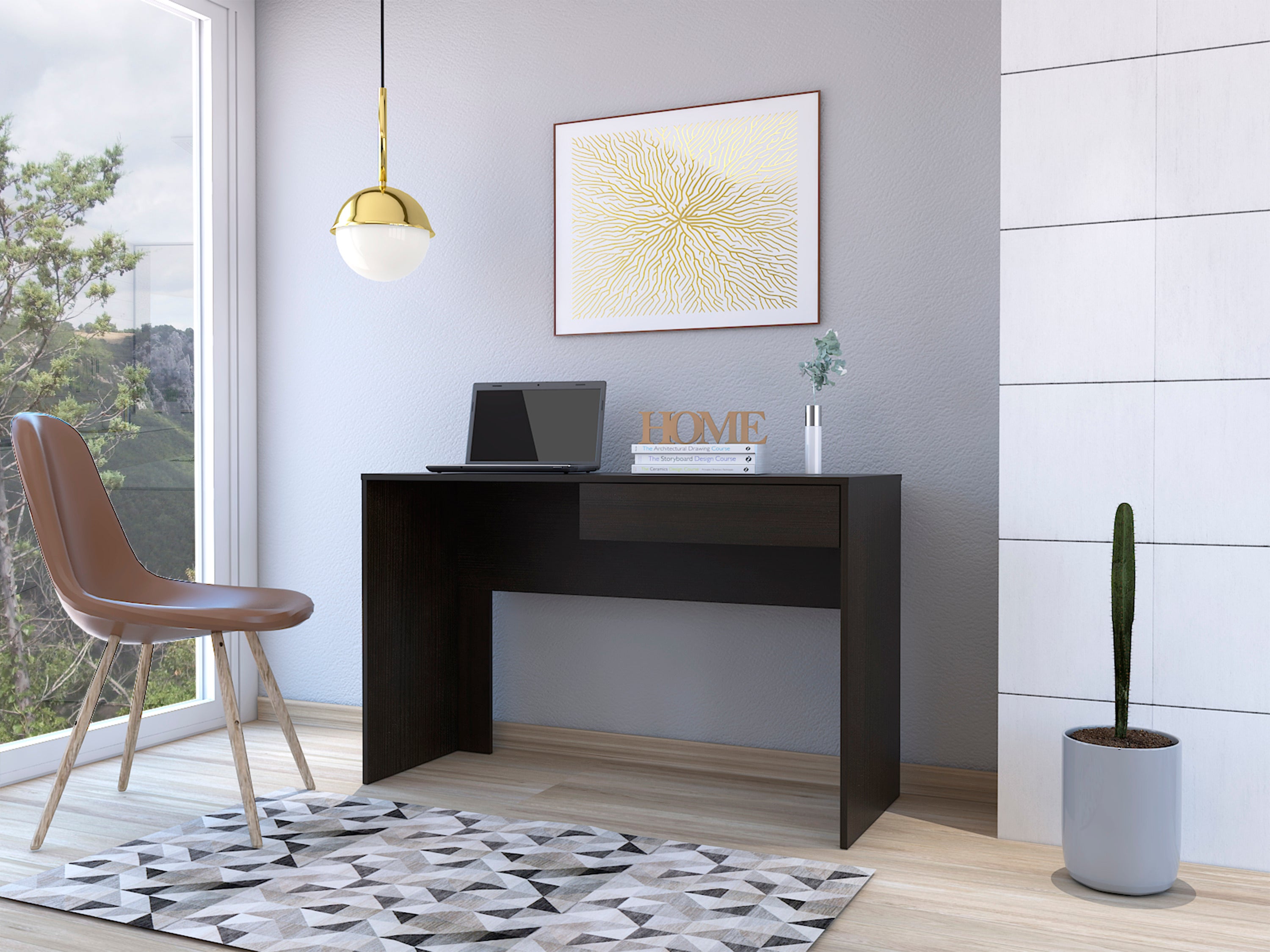 Acre Black Writing Desk with Drawer - Computer Desk