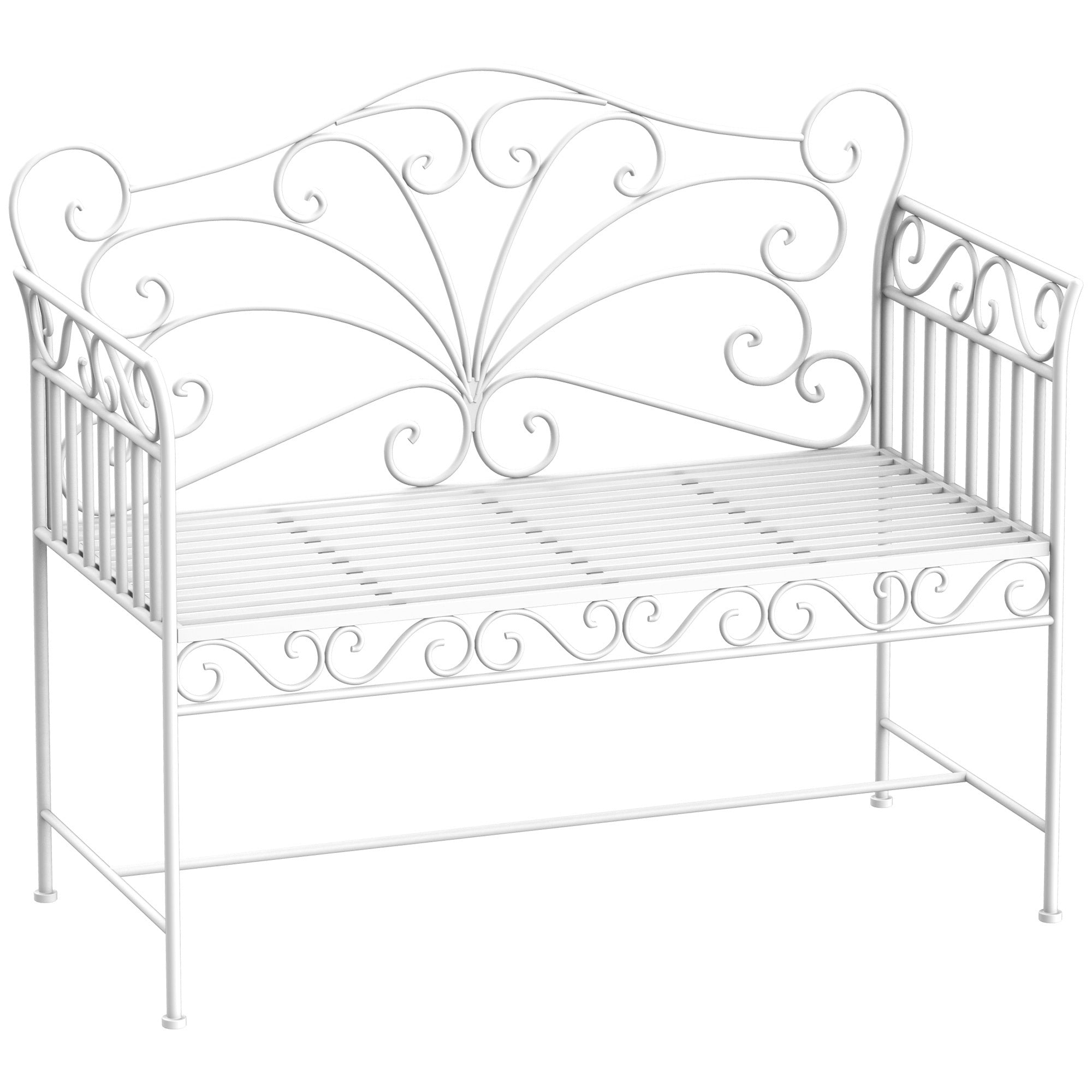 Outsunny 43" Metal Outdoor Garden Bench with Armrests - Cream White